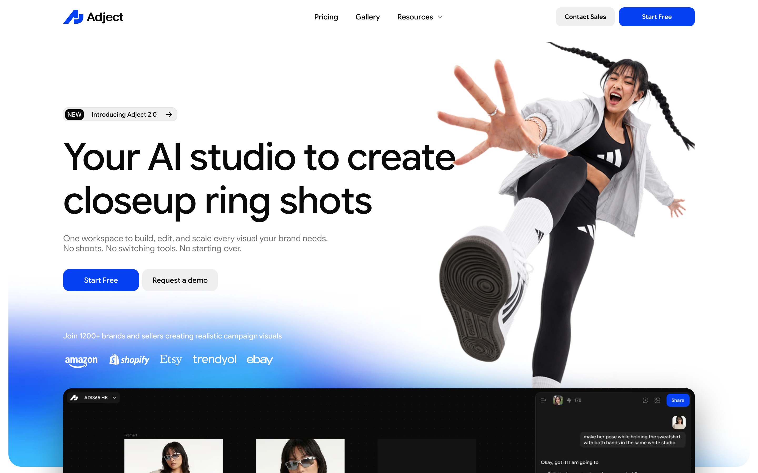 Adject landing page — first screen