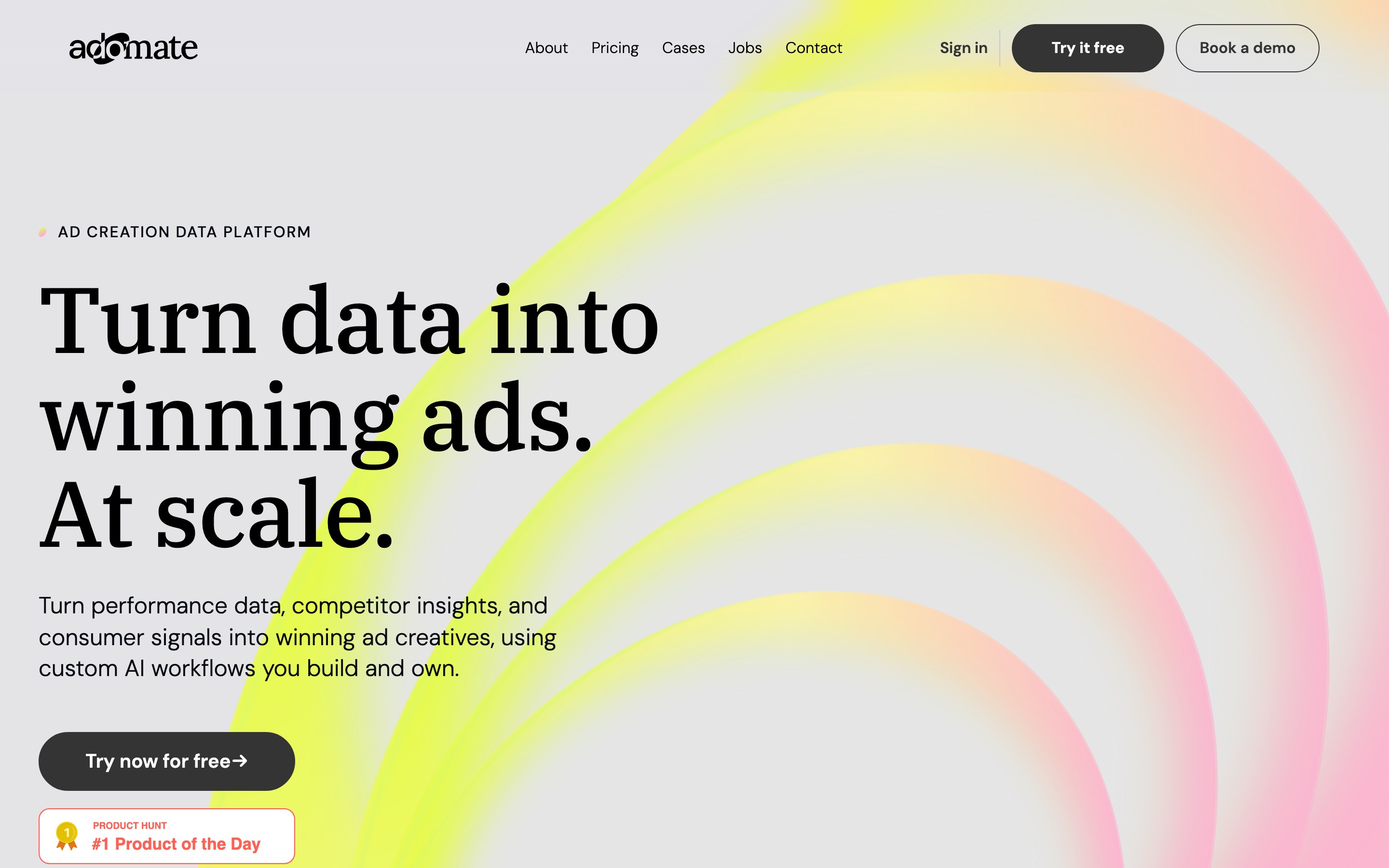 Adomate landing page — first screen