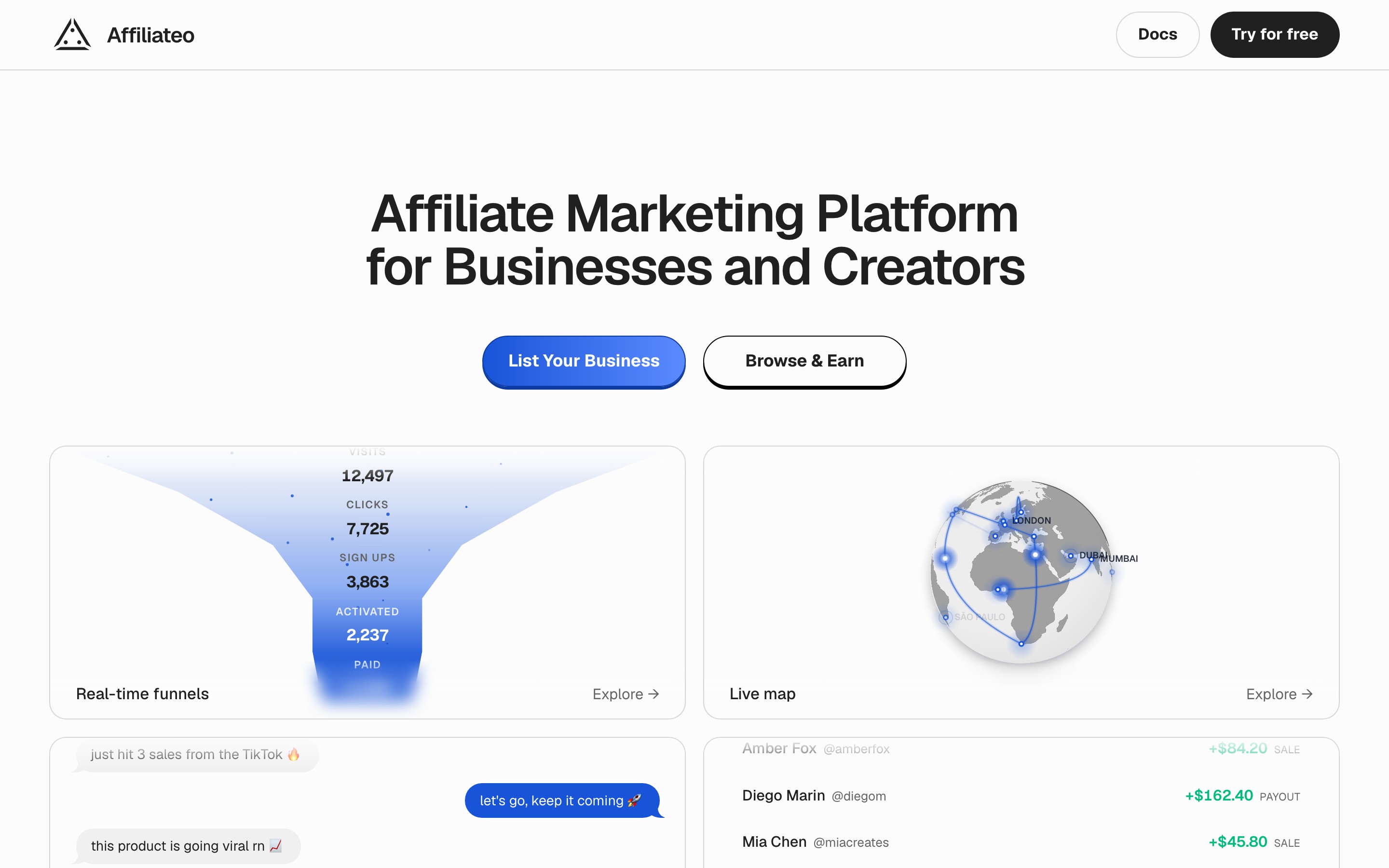 Affiliateo landing page — first screen