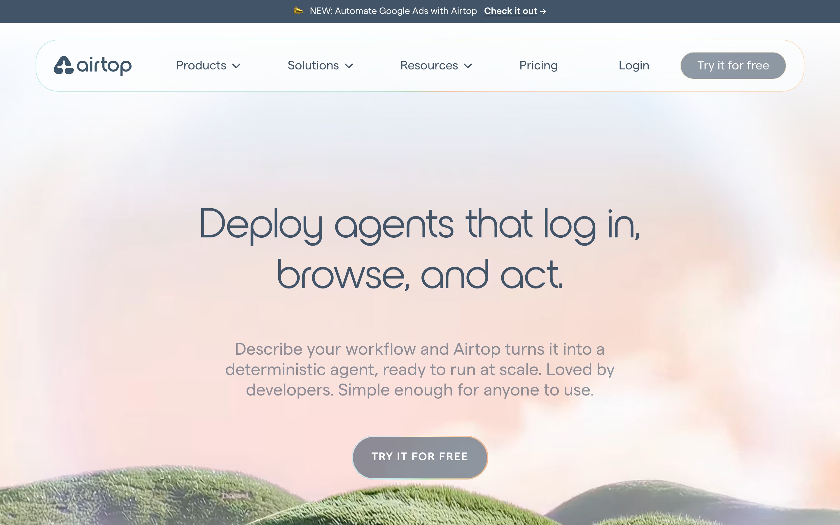 Airtop landing page — first screen