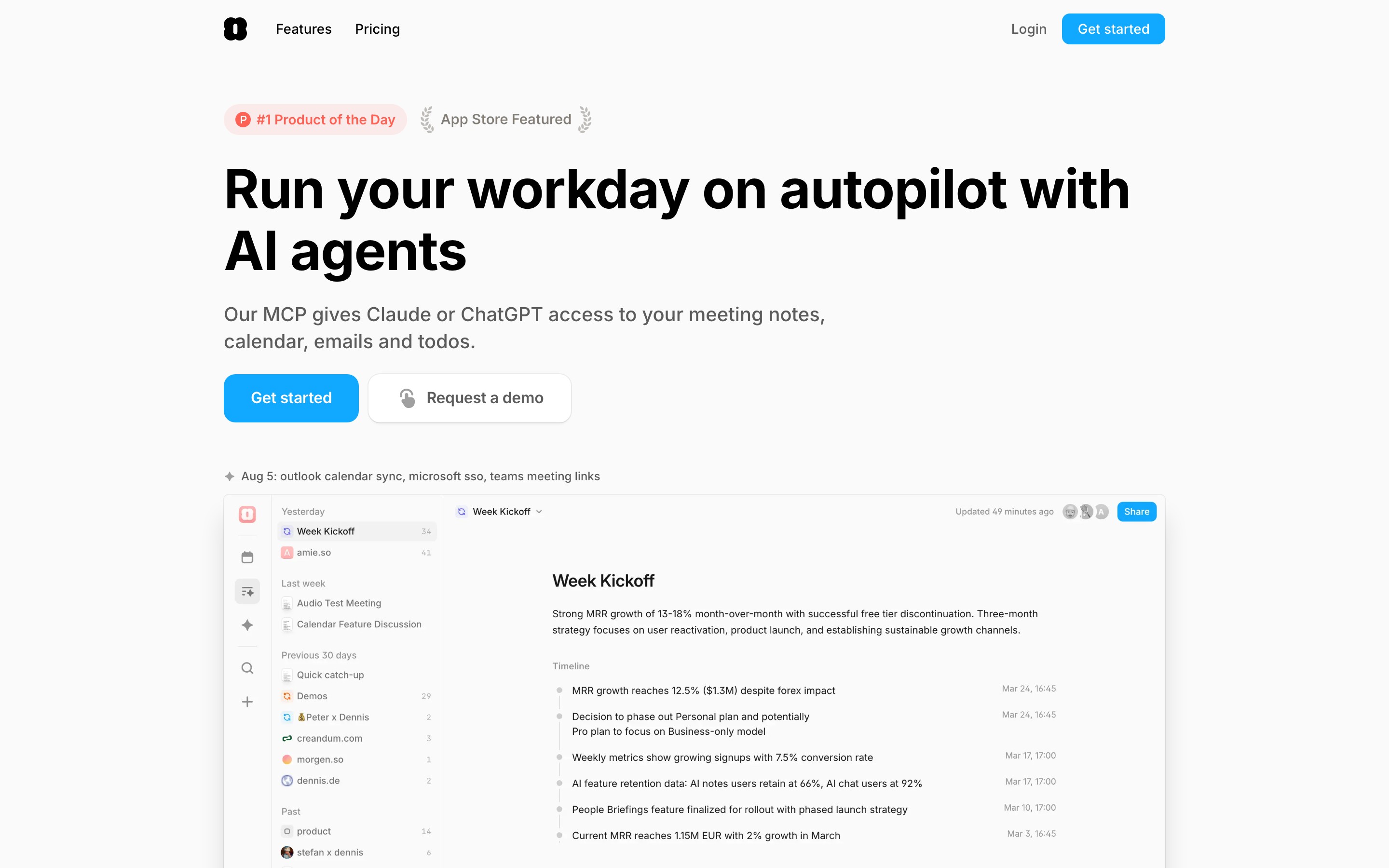 Amie landing page — first screen