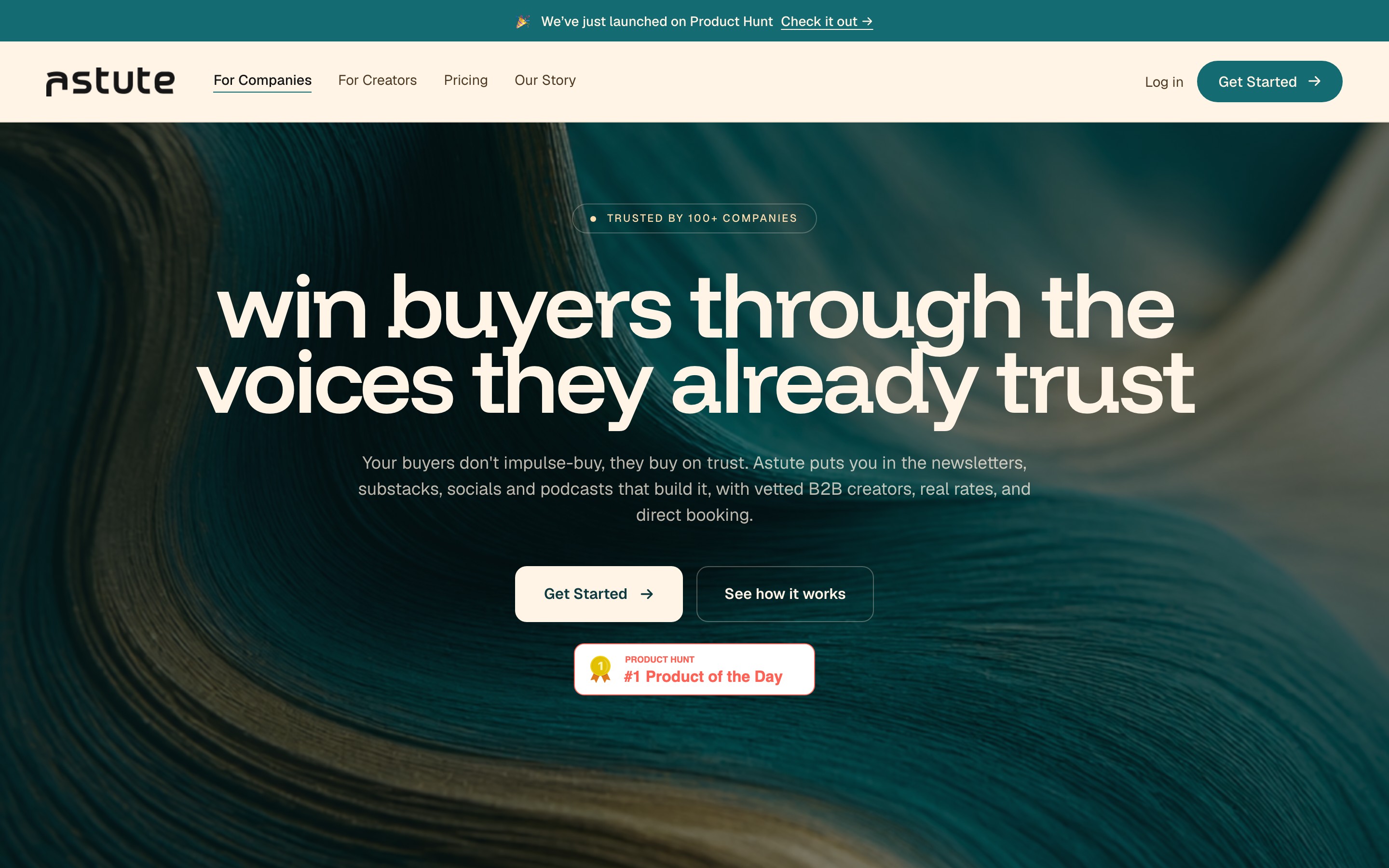Astute landing page — first screen