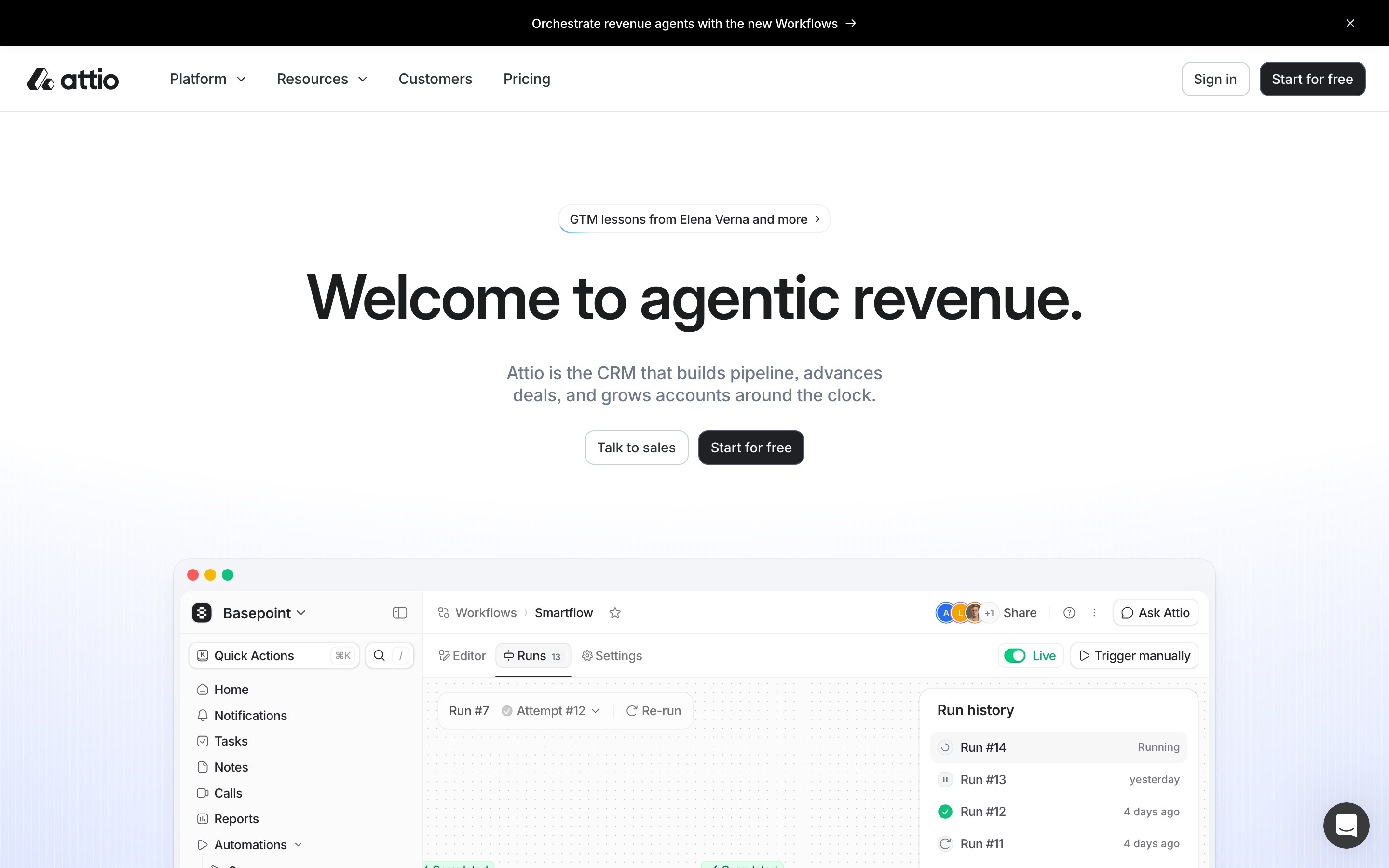 Attio landing page — first screen