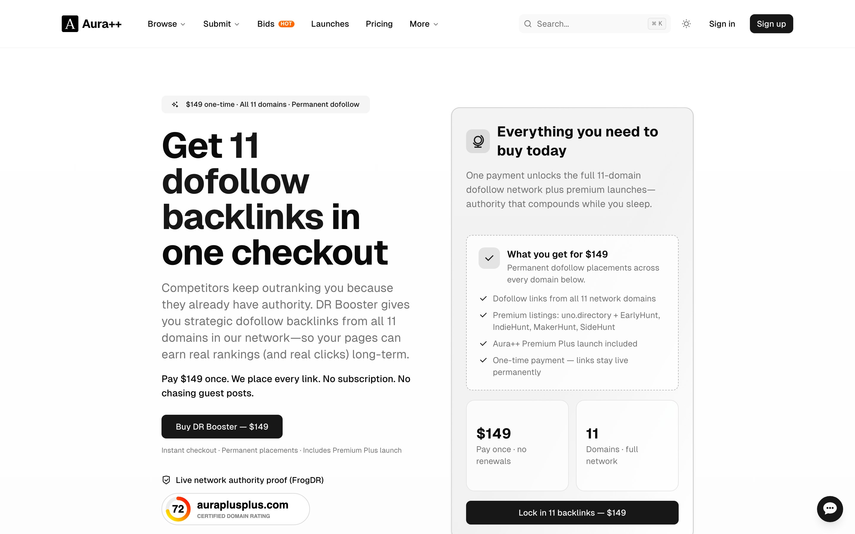 Aura++ DR Booster landing page — first screen