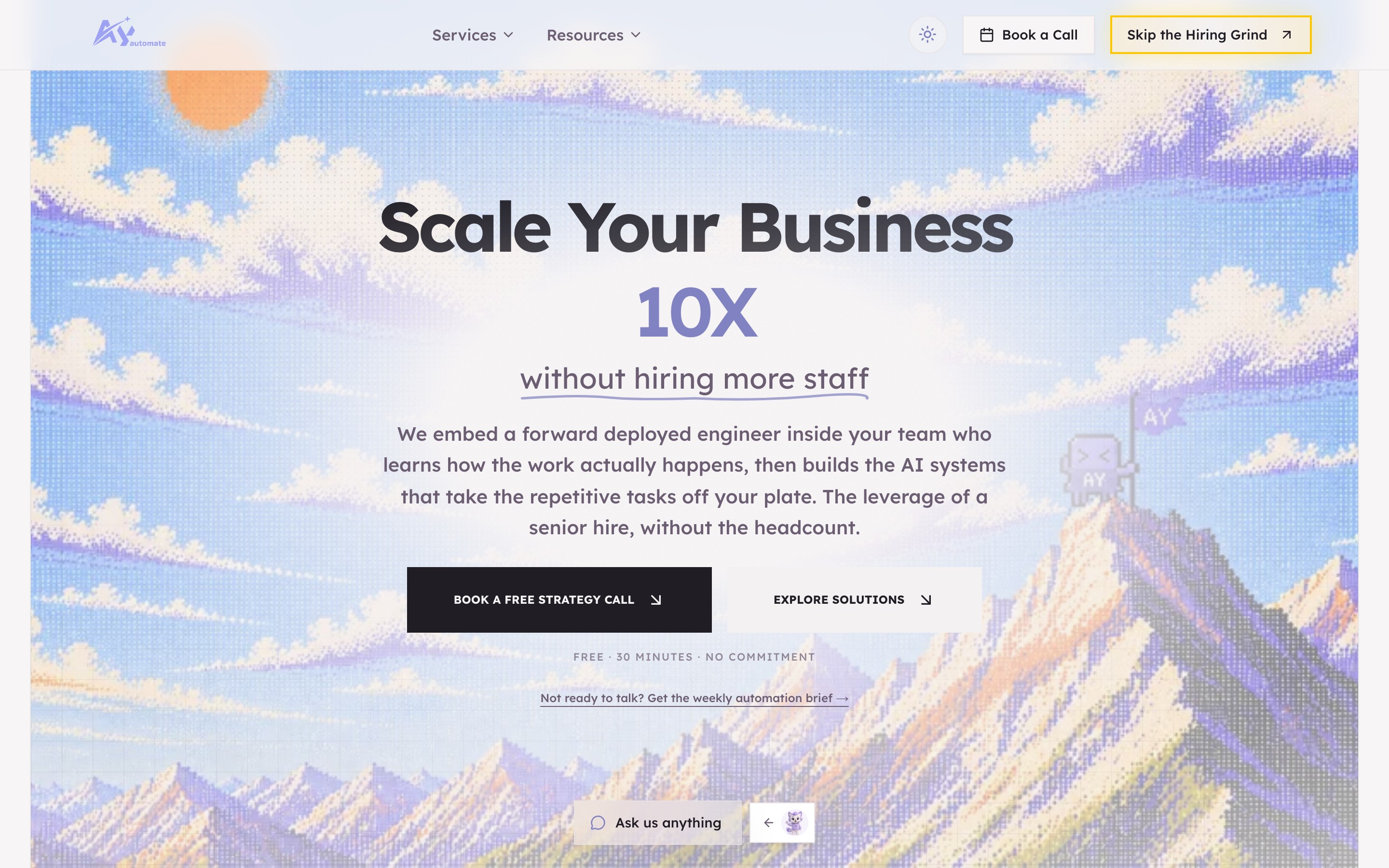 AY Automate landing page — first screen