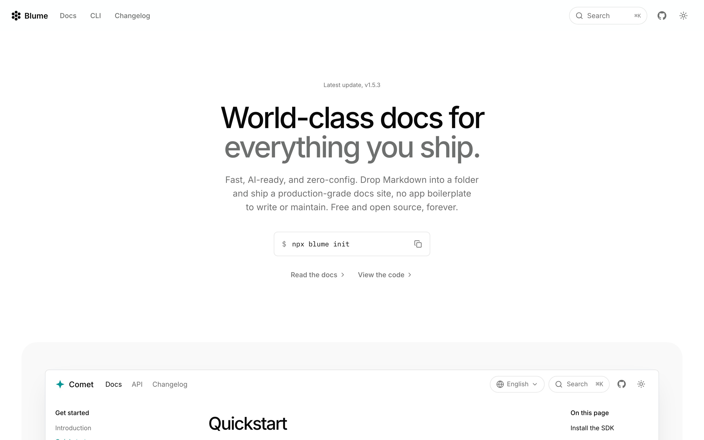 Blume landing page — first screen