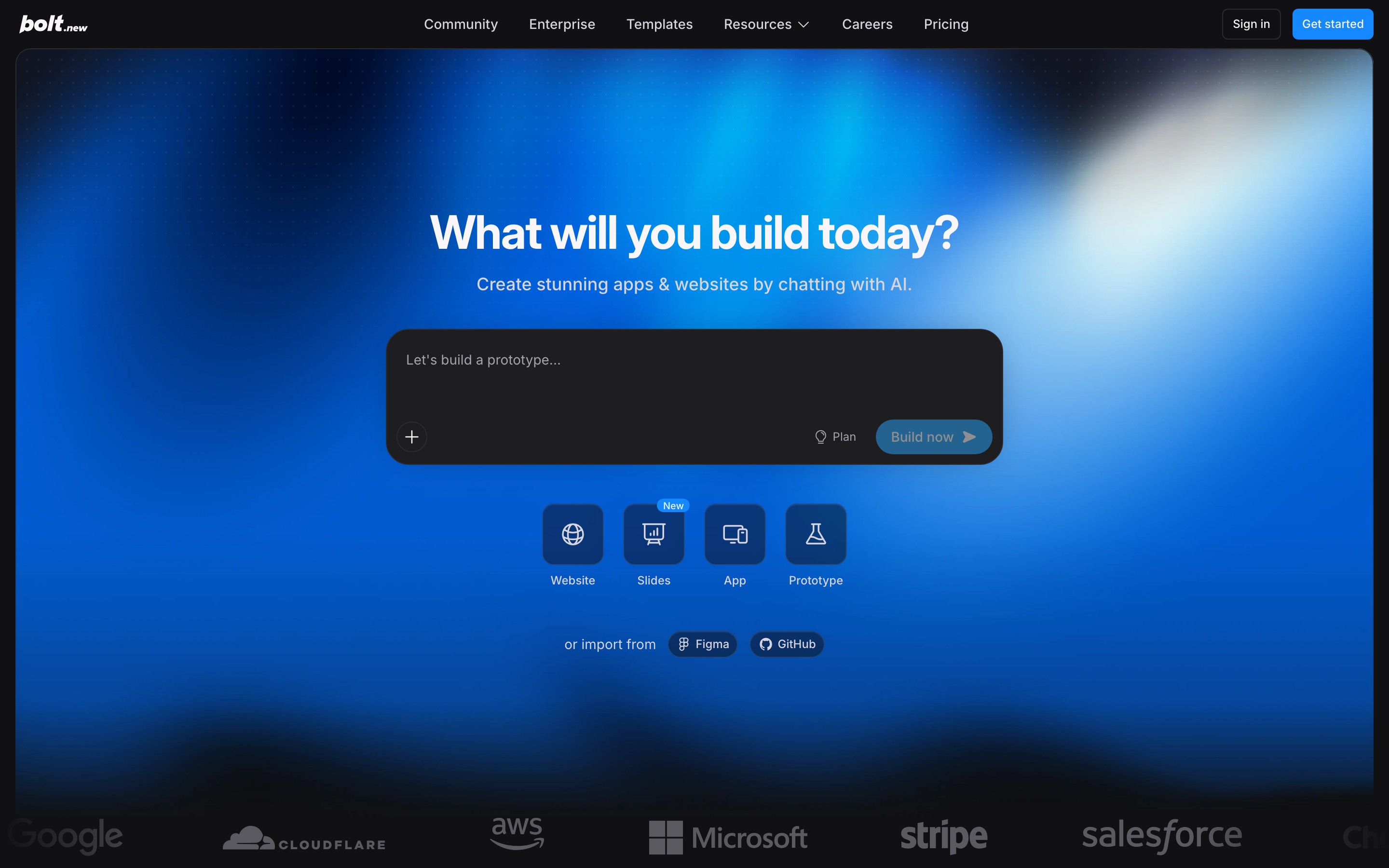 Bolt landing page — first screen