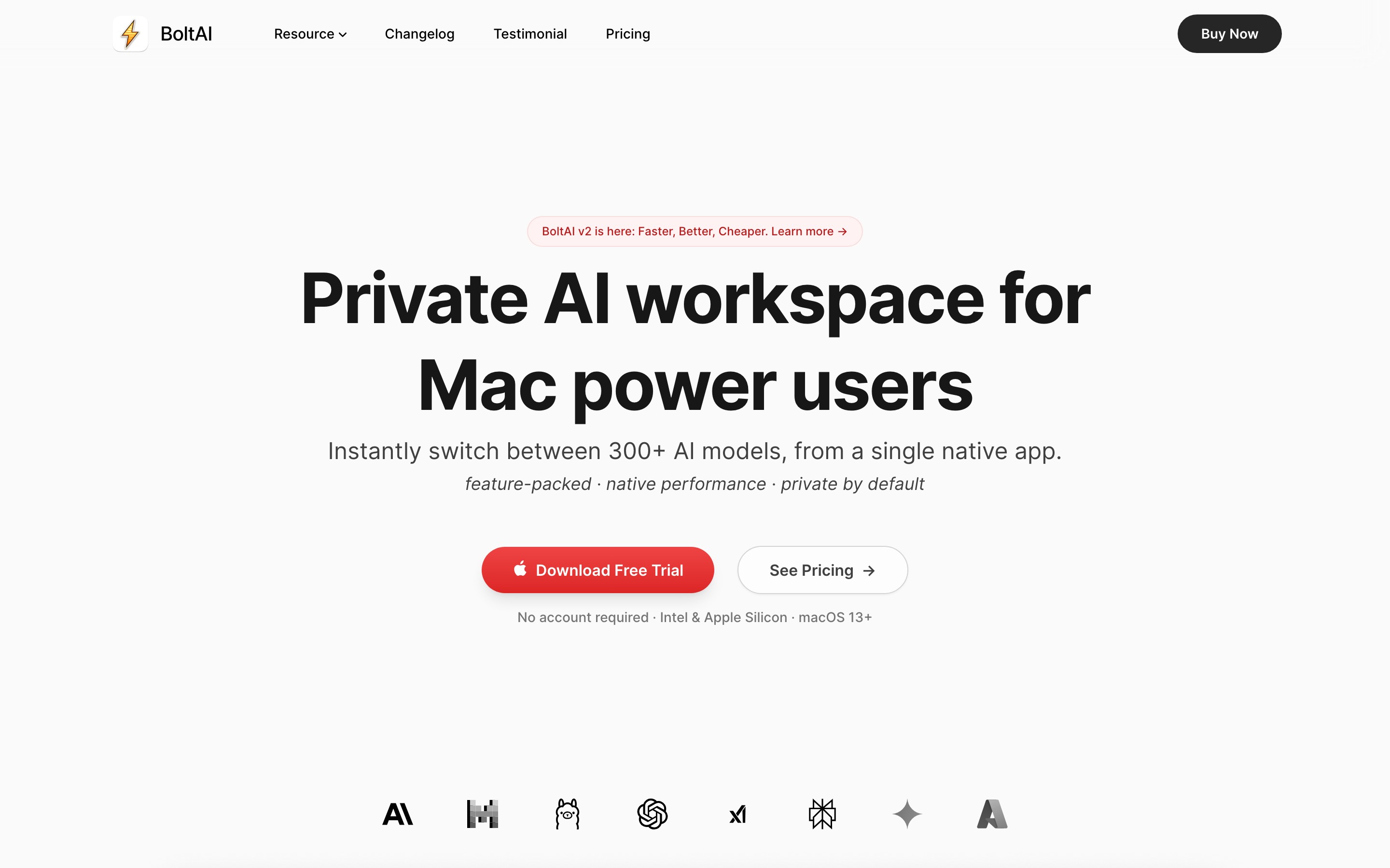 BoltAI landing page — first screen