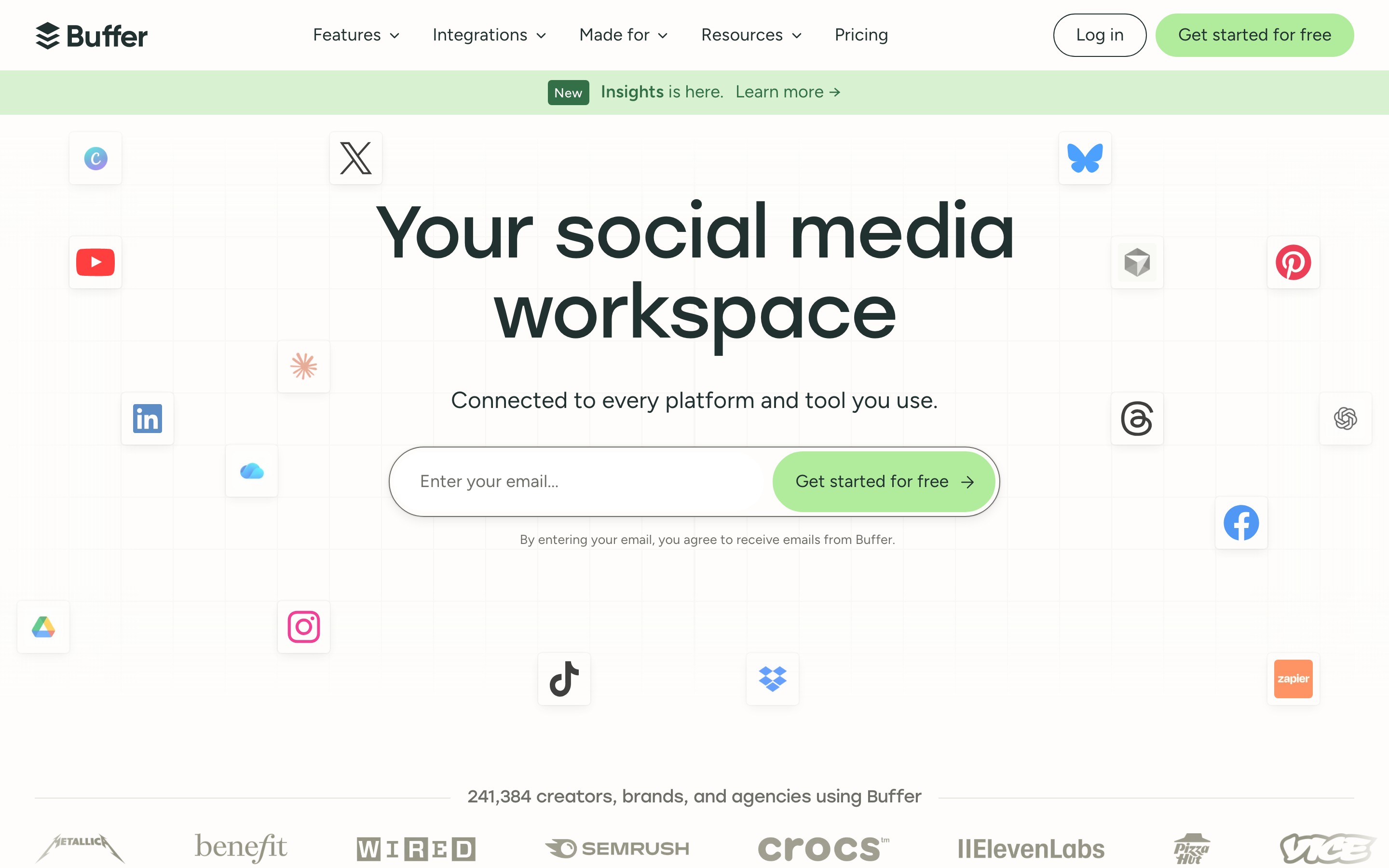 Buffer landing page — first screen