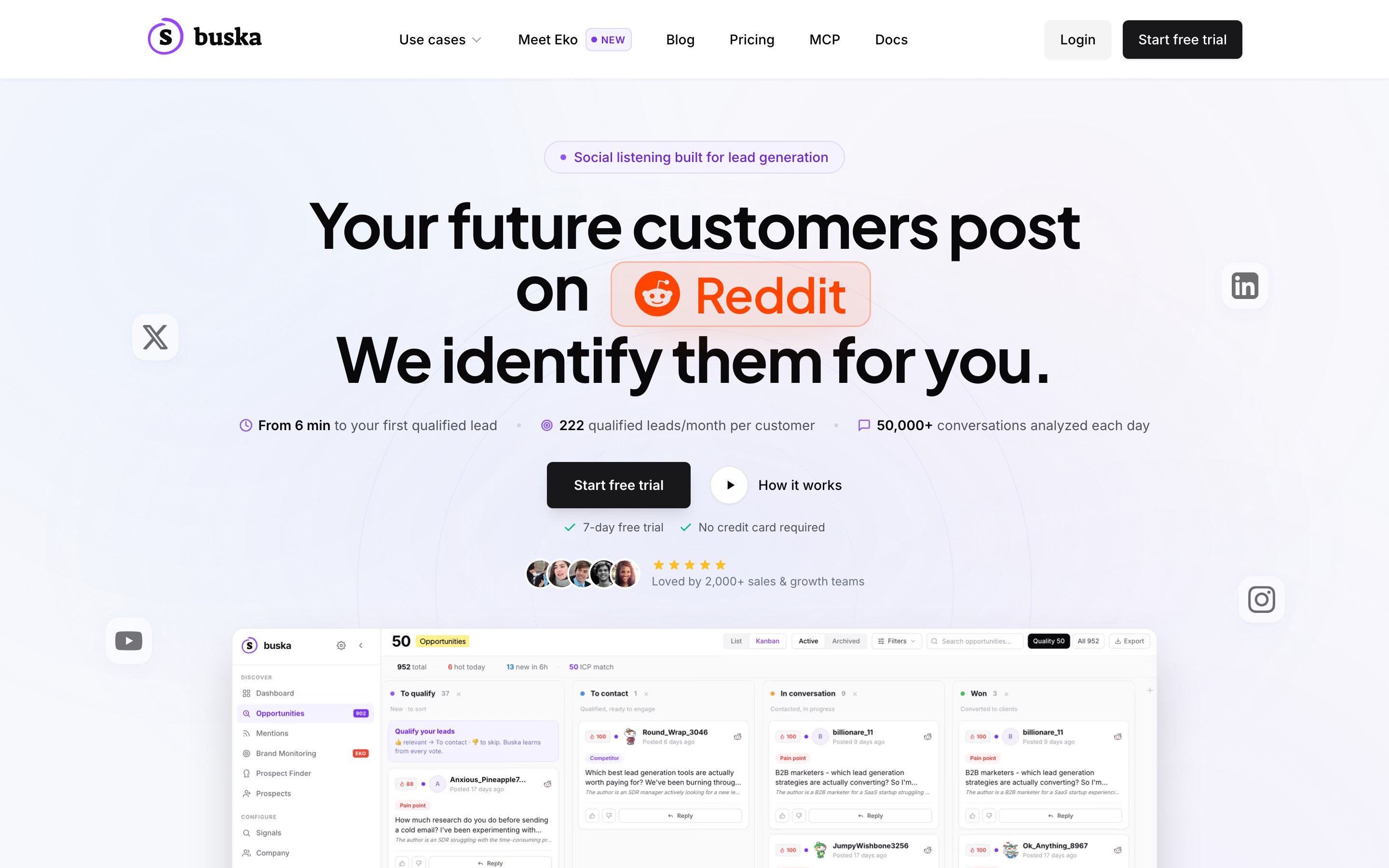 Buska landing page — first screen