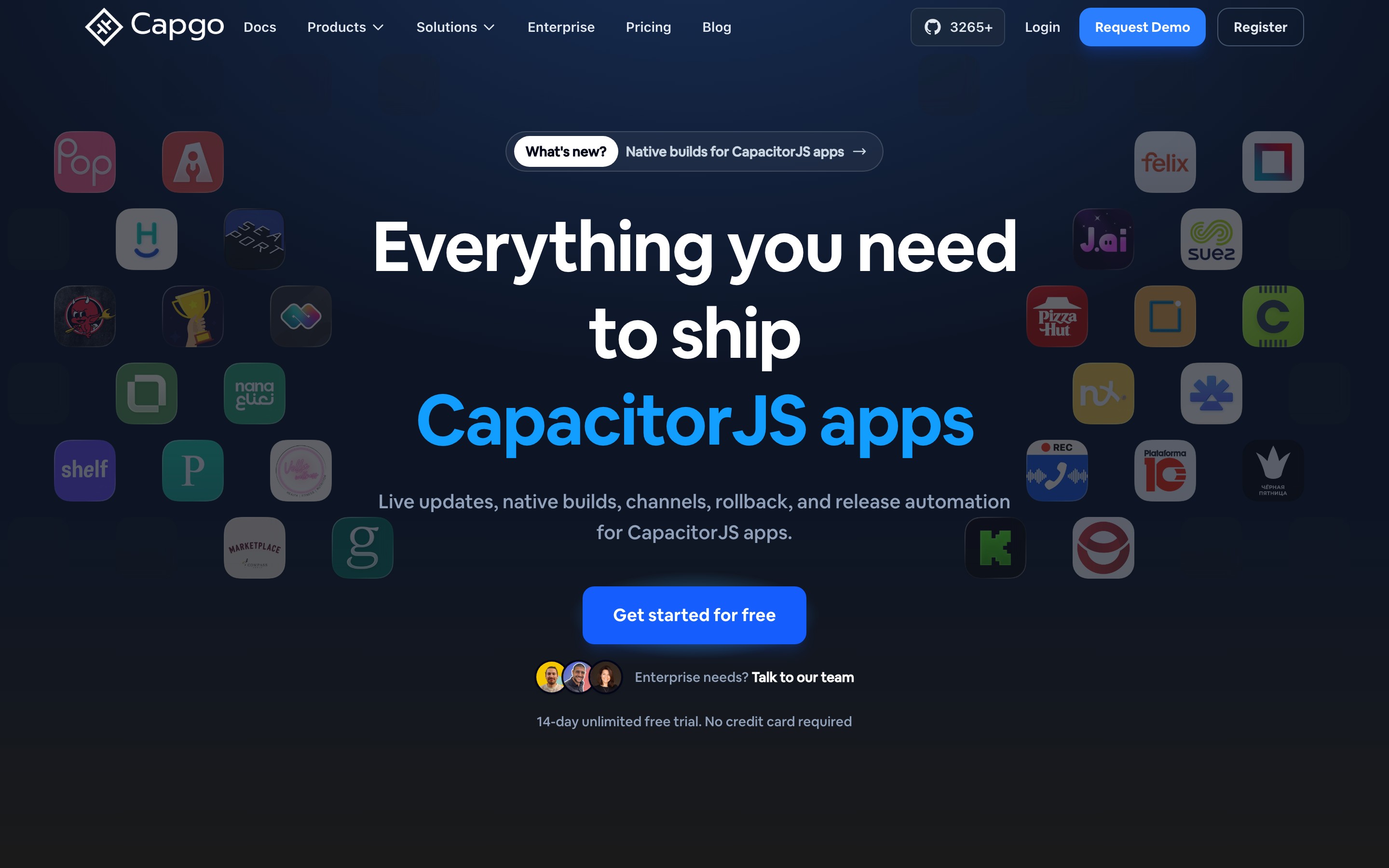 Capgo landing page — first screen