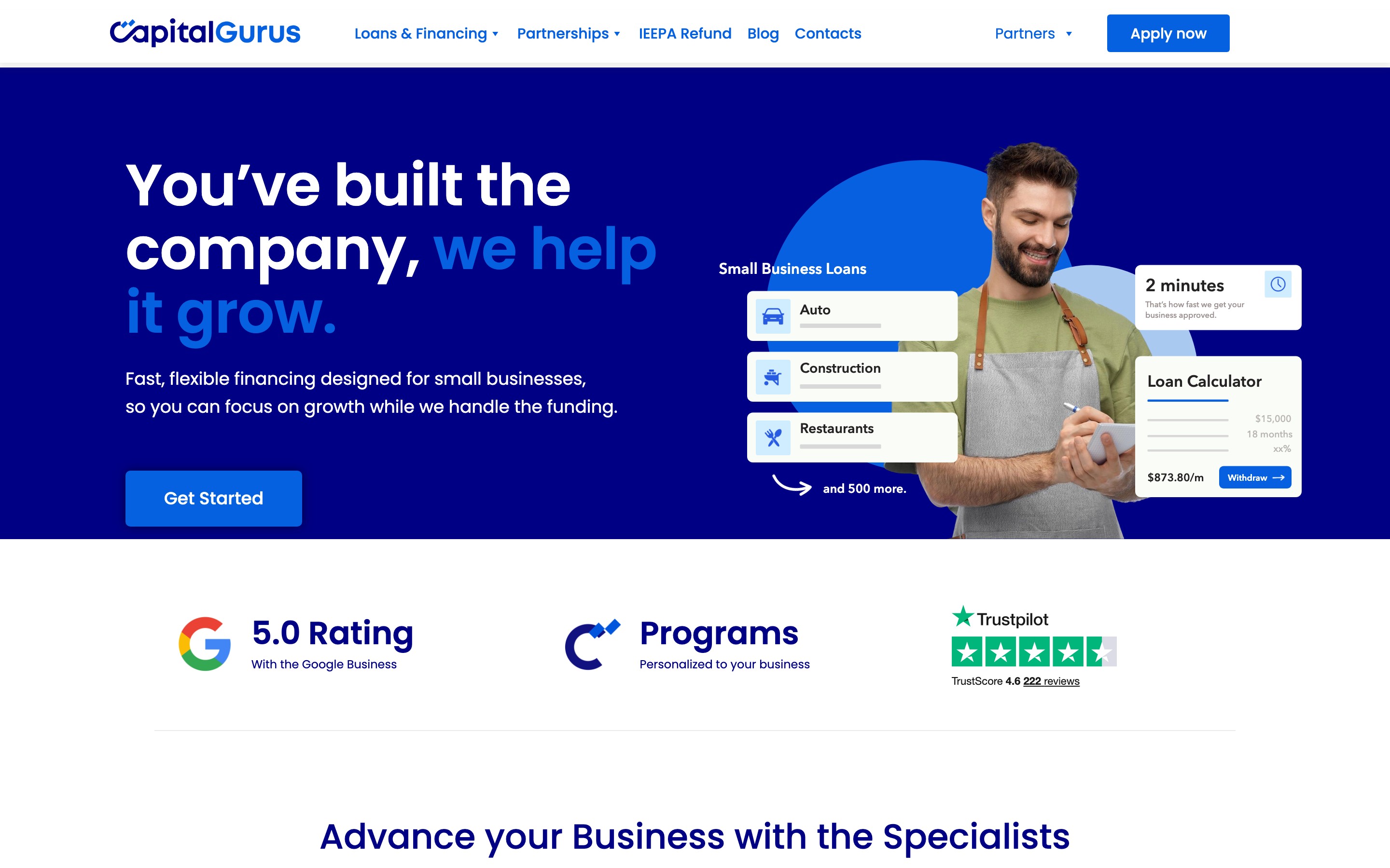 Capital Gurus® landing page — first screen