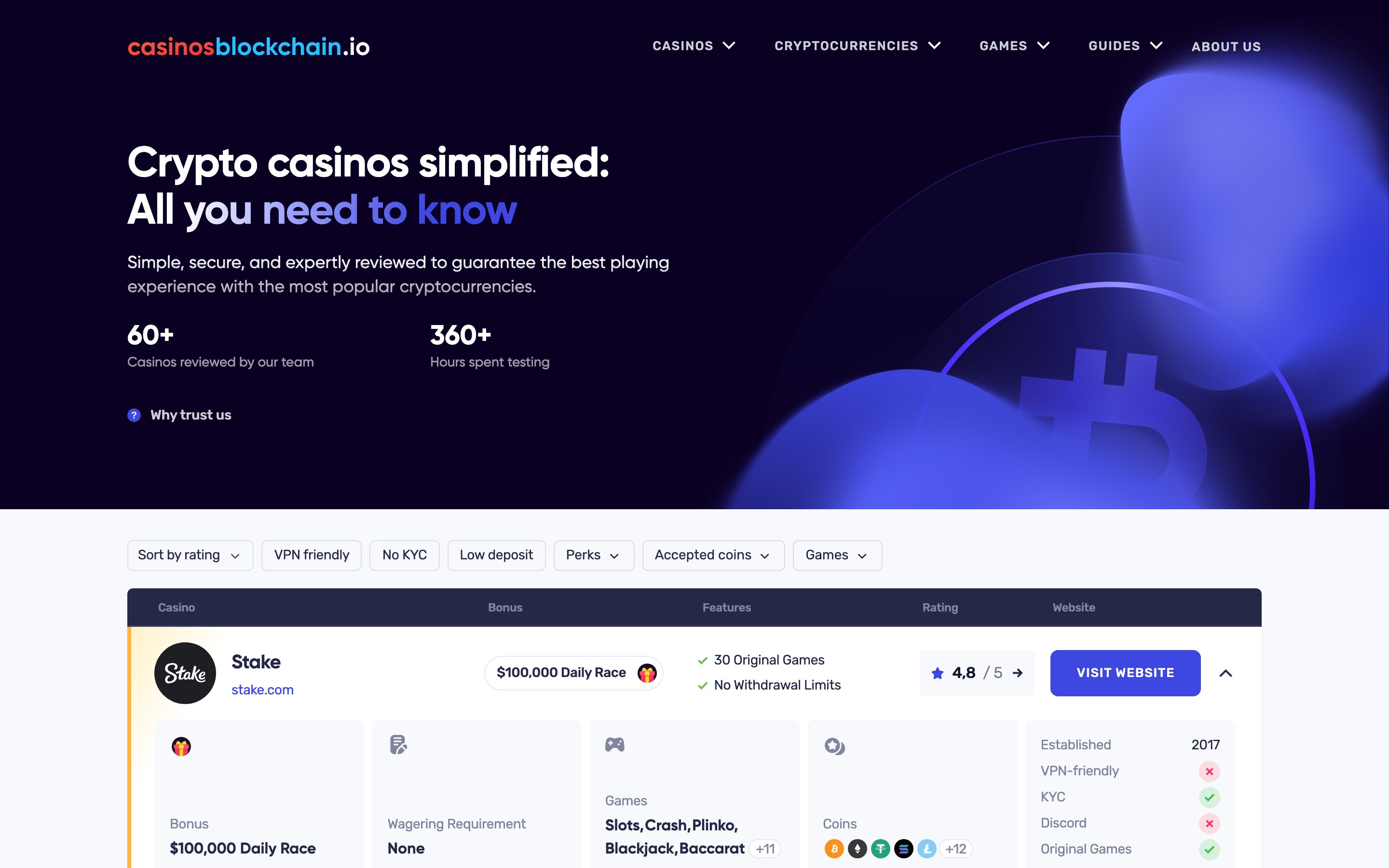 CasinosBlockchain landing page — first screen