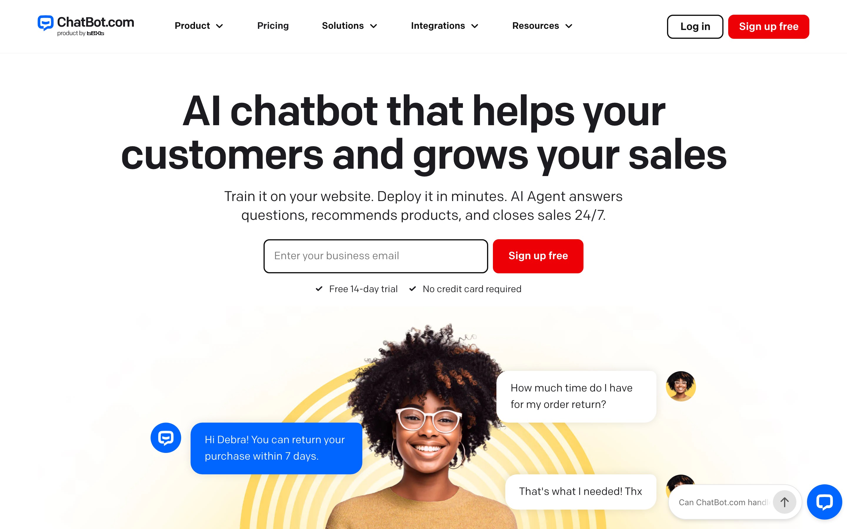 ChatBot landing page — first screen