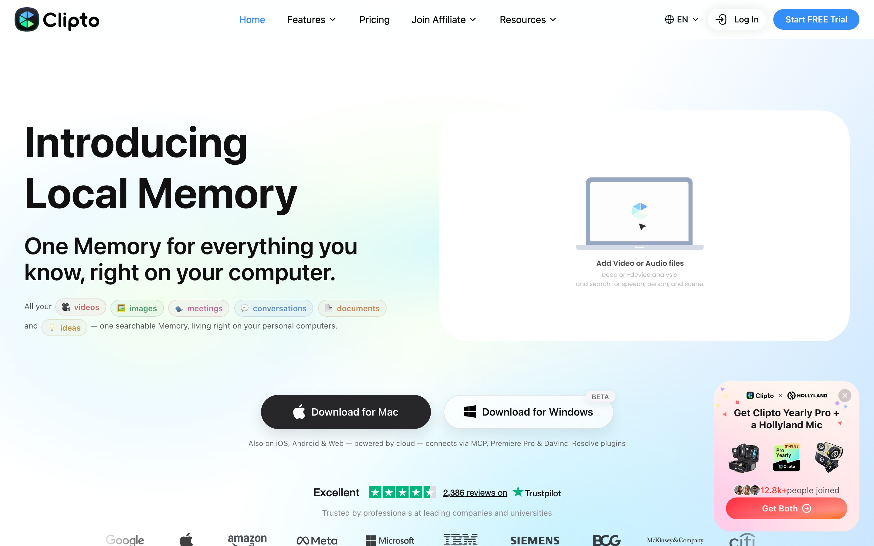 Clipto landing page — first screen