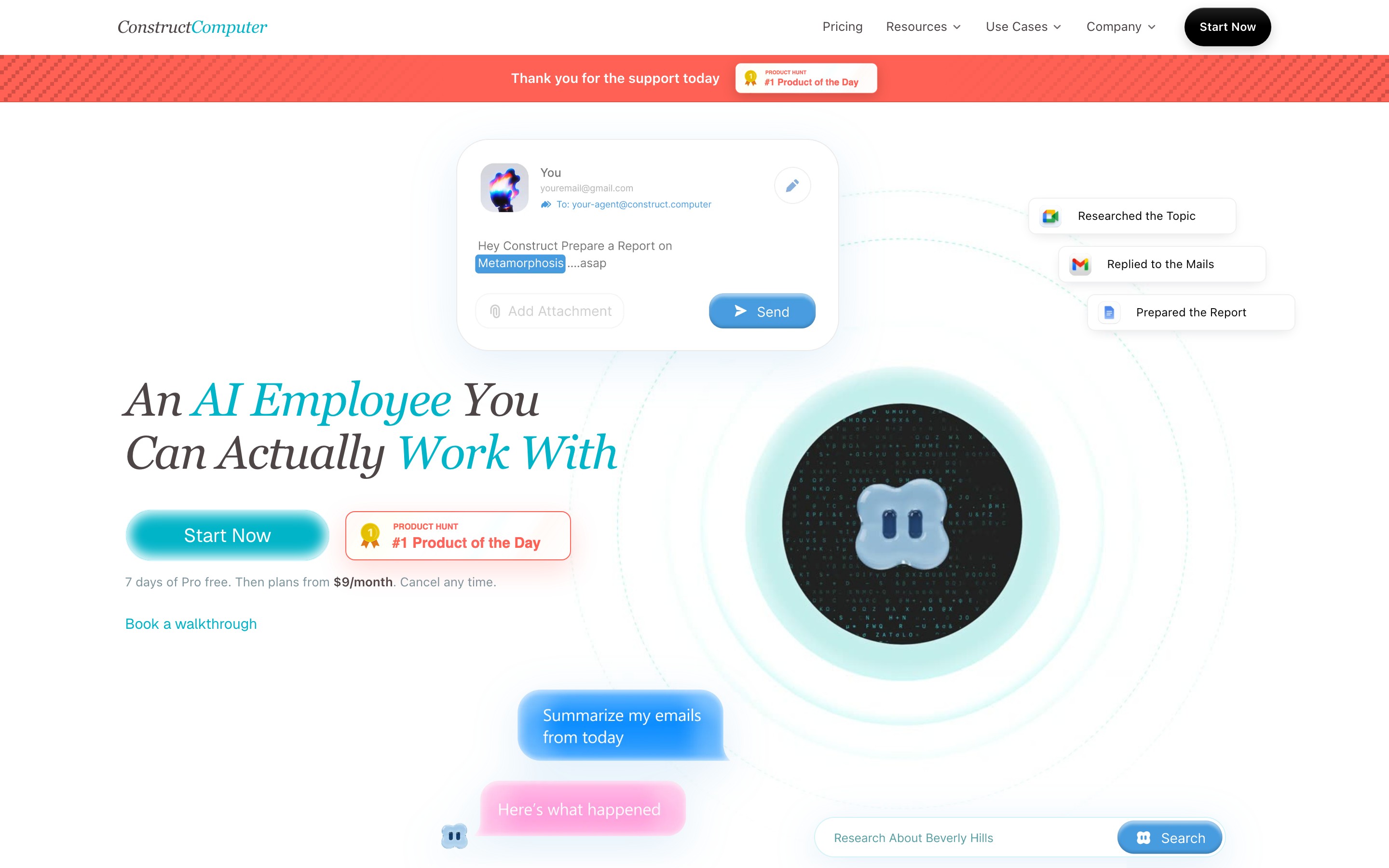 Construct Computer landing page — first screen