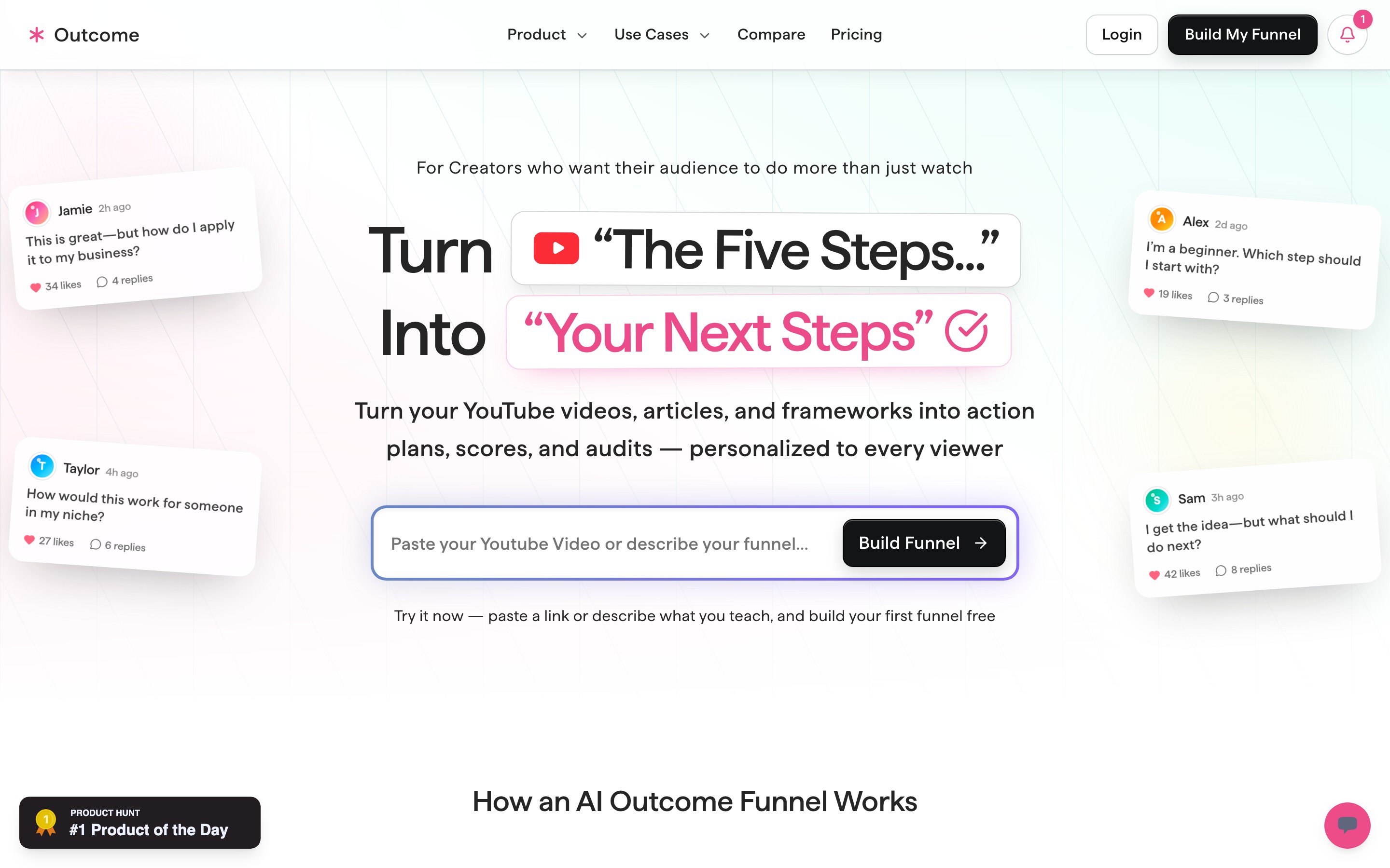 Outcome landing page — first screen