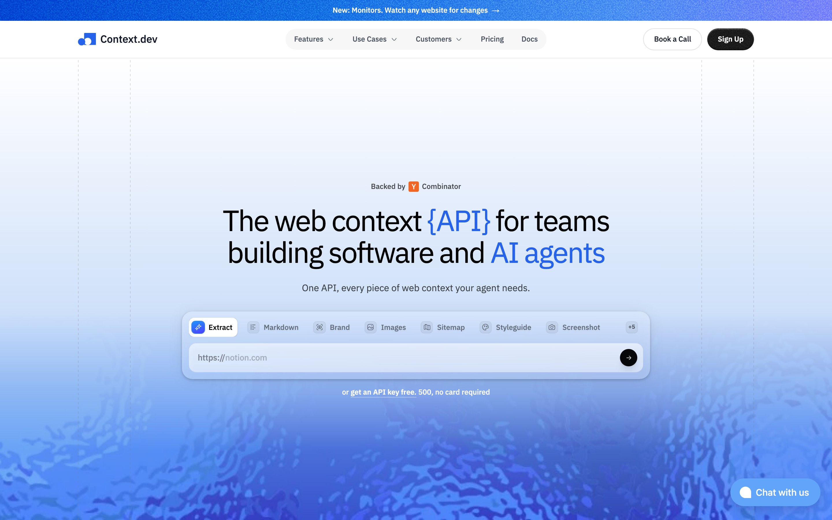 Context.dev landing page — first screen