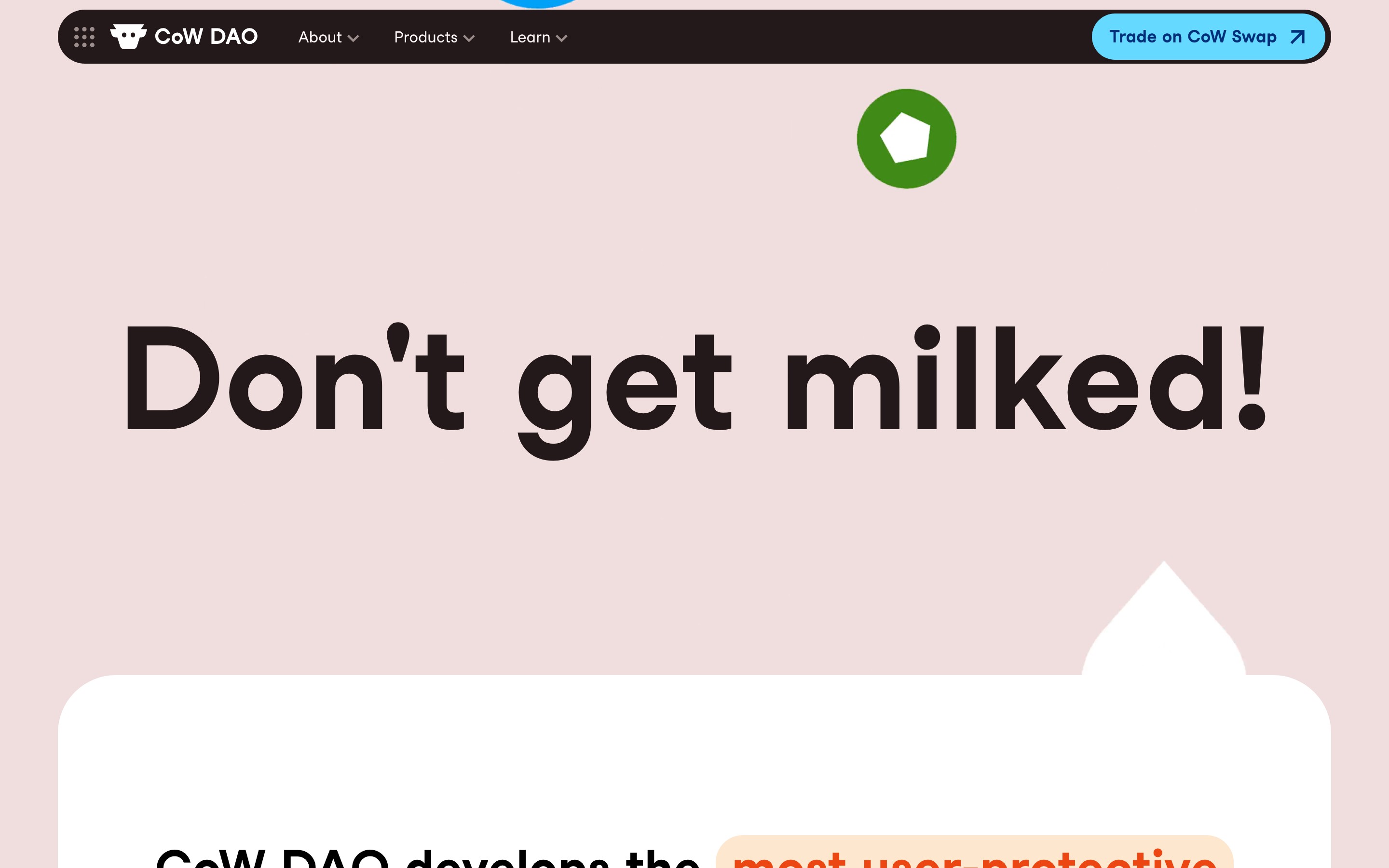 CoW Swap landing page — first screen