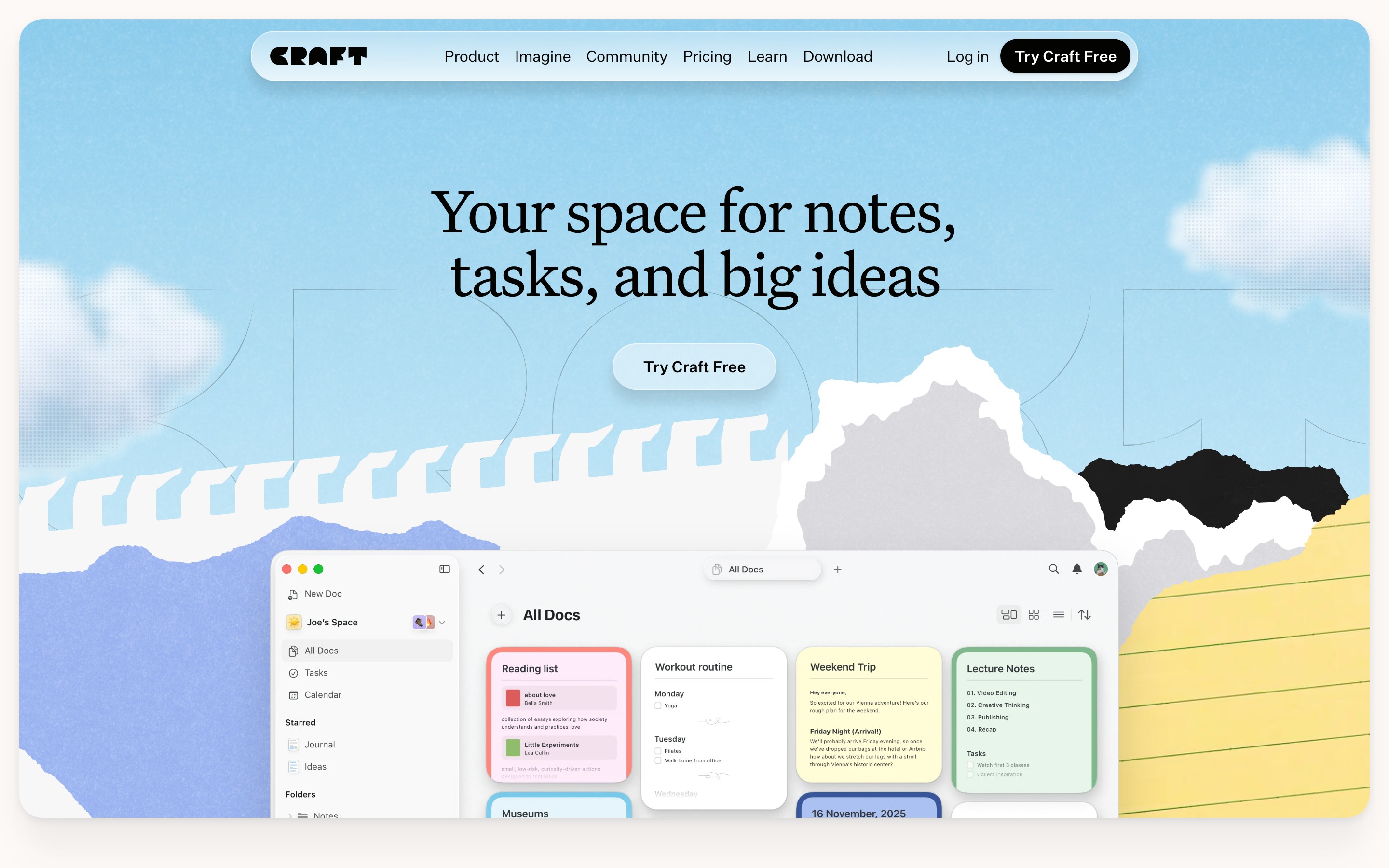 Craft landing page — first screen
