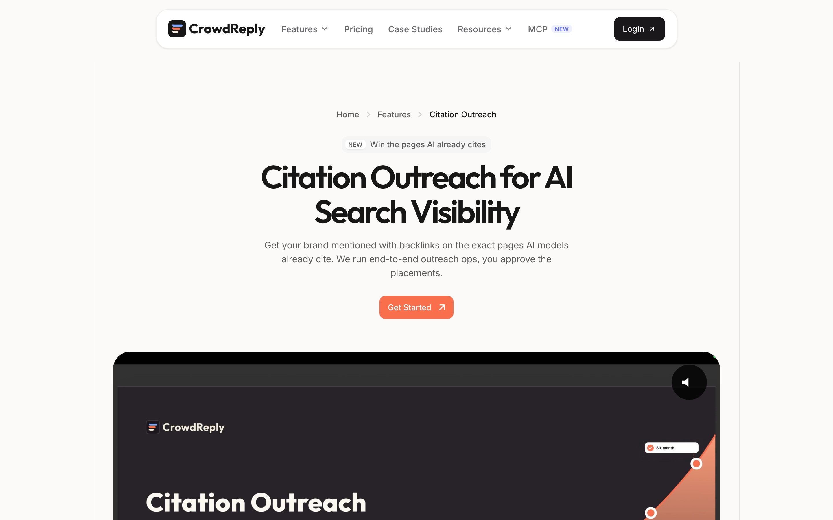 CrowdReply – Citation Outreach for AI Search Visibility landing page — first screen