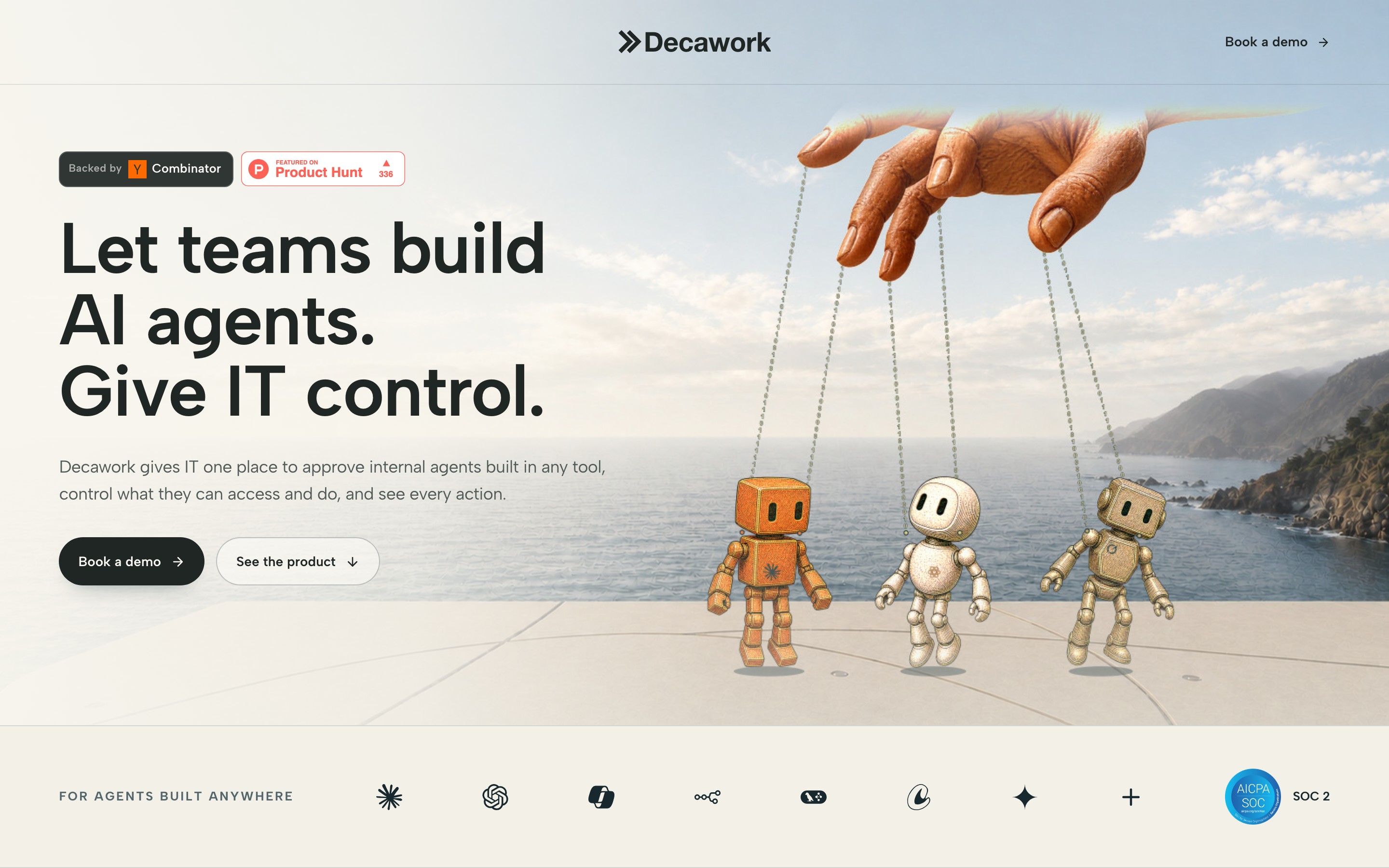 Decawork landing page — first screen