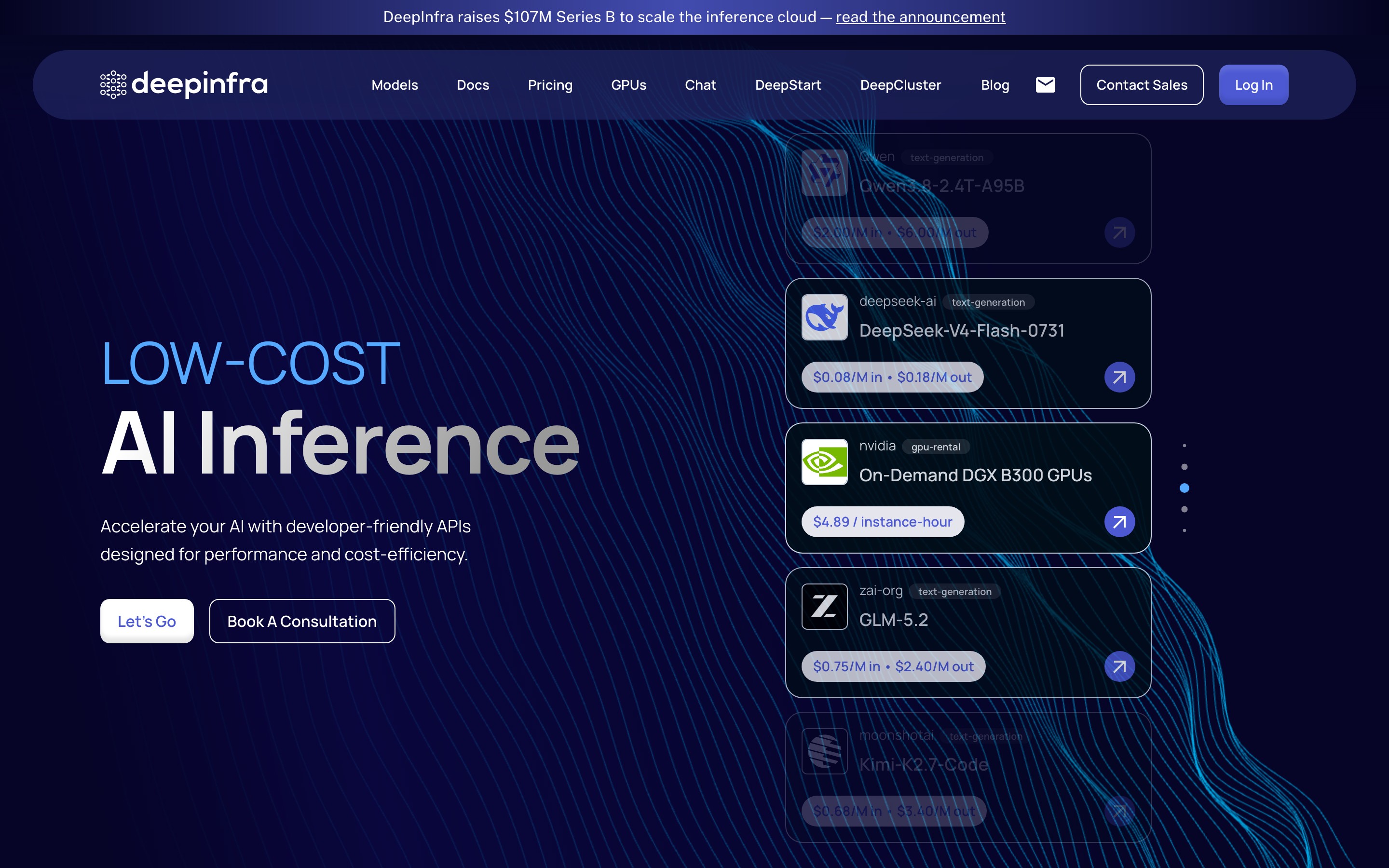 DeepInfra landing page — first screen