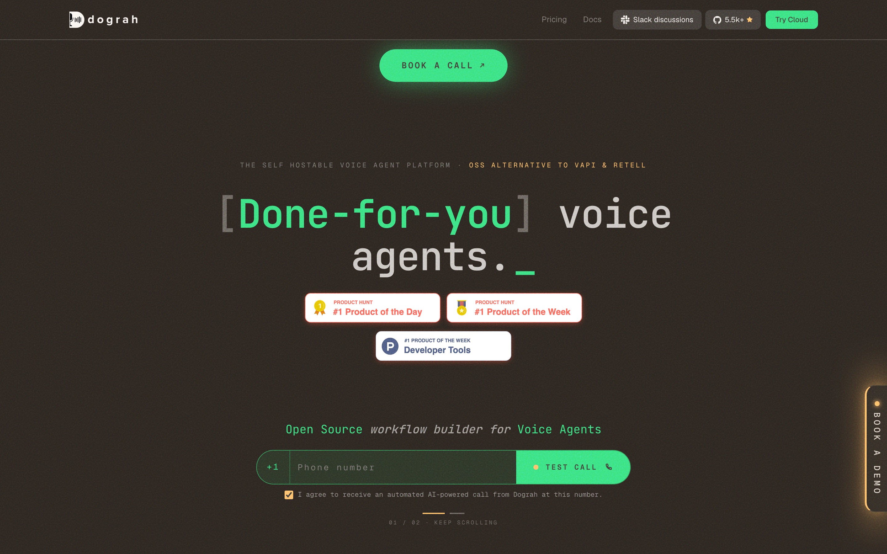 Dograh landing page — first screen