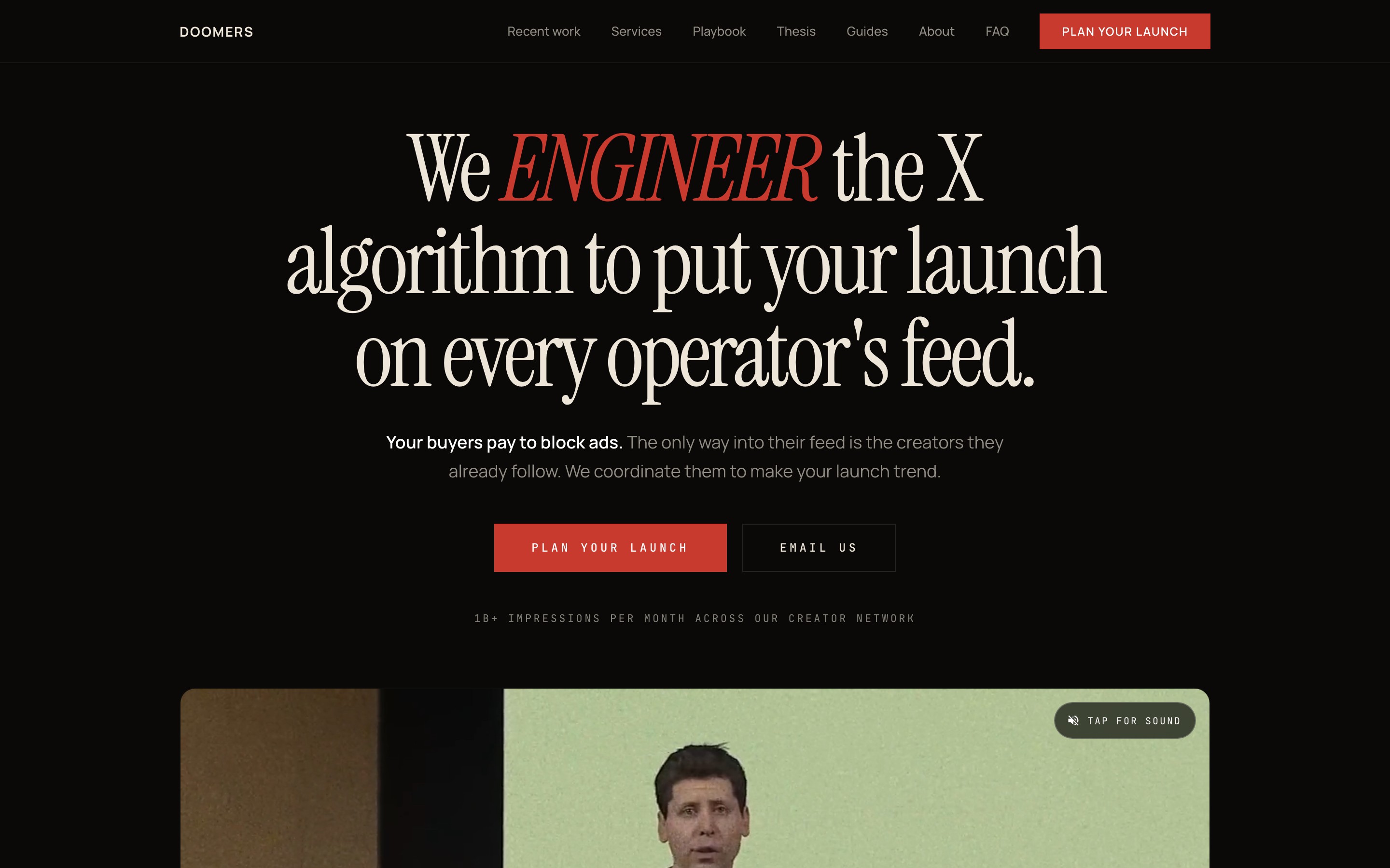 Doomers: Launch Virality for AI Companies landing page — first screen