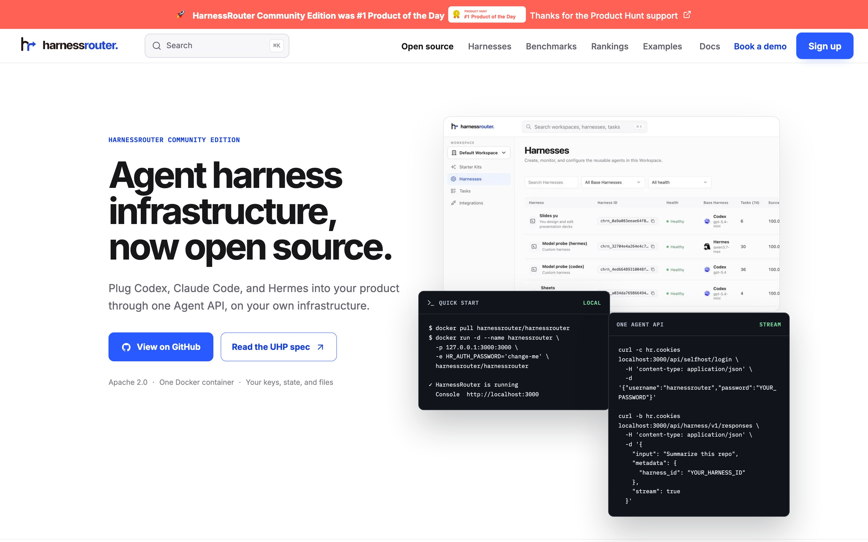 HarnessRouter landing page — first screen