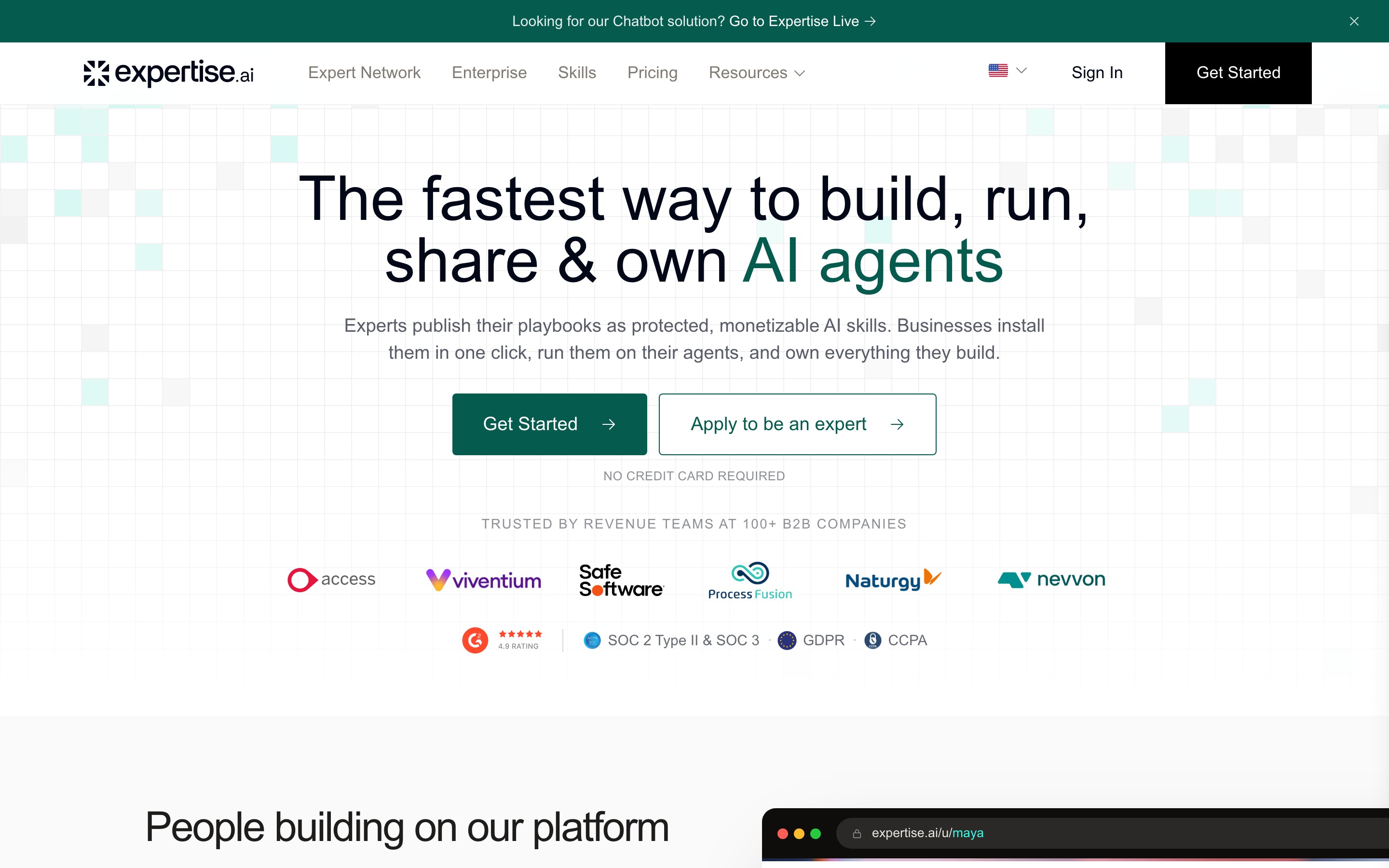 Expertise AI landing page — first screen