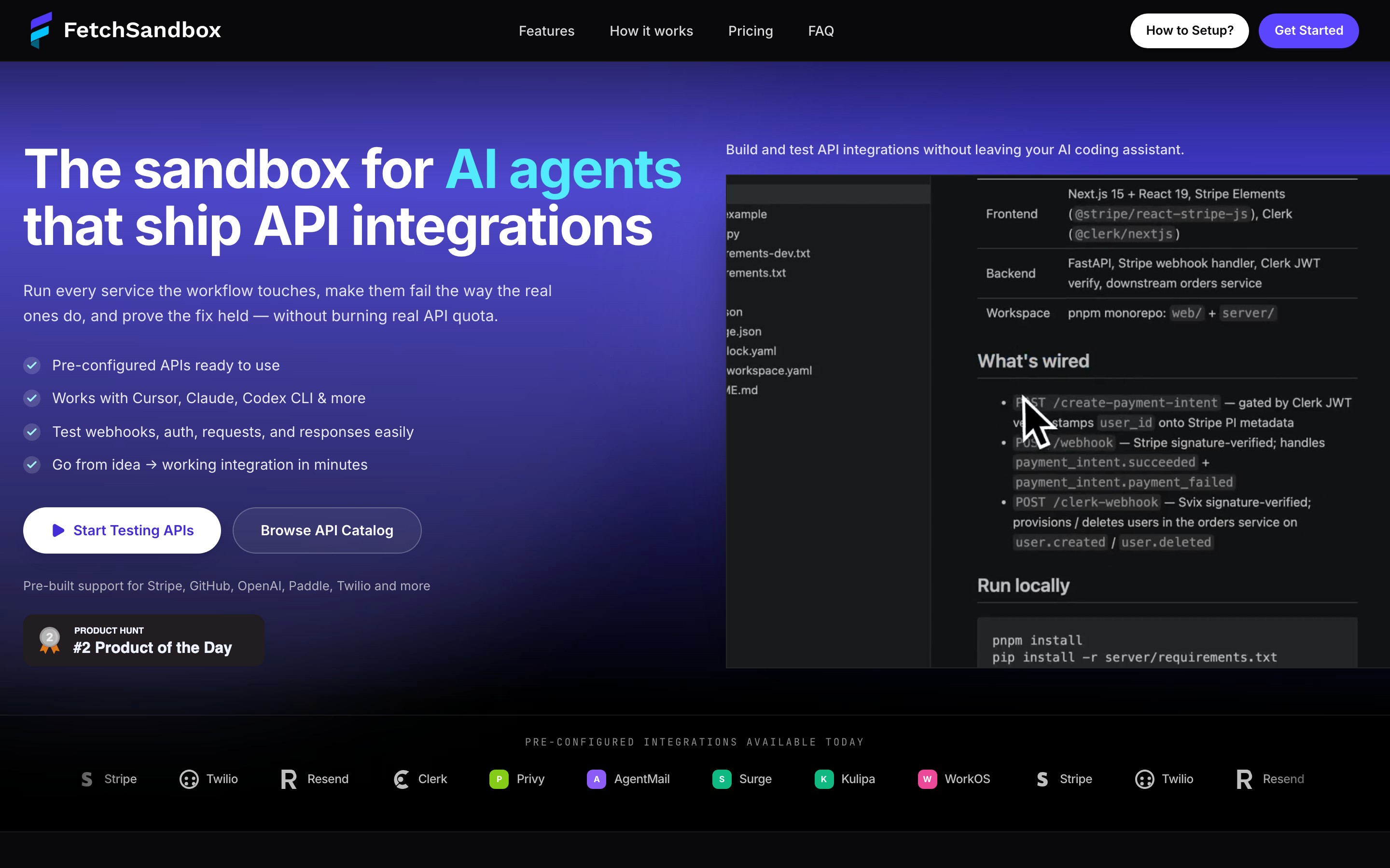 FetchSandbox landing page — first screen