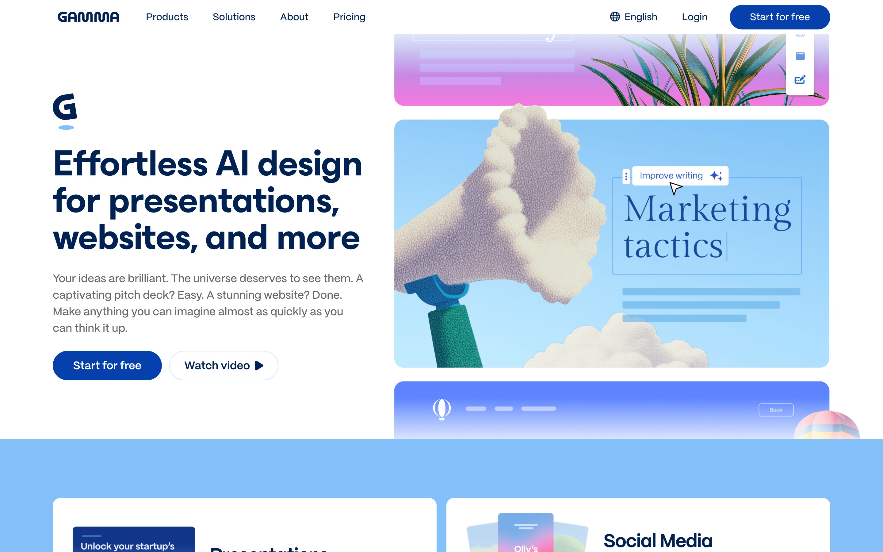 Gamma landing page — first screen
