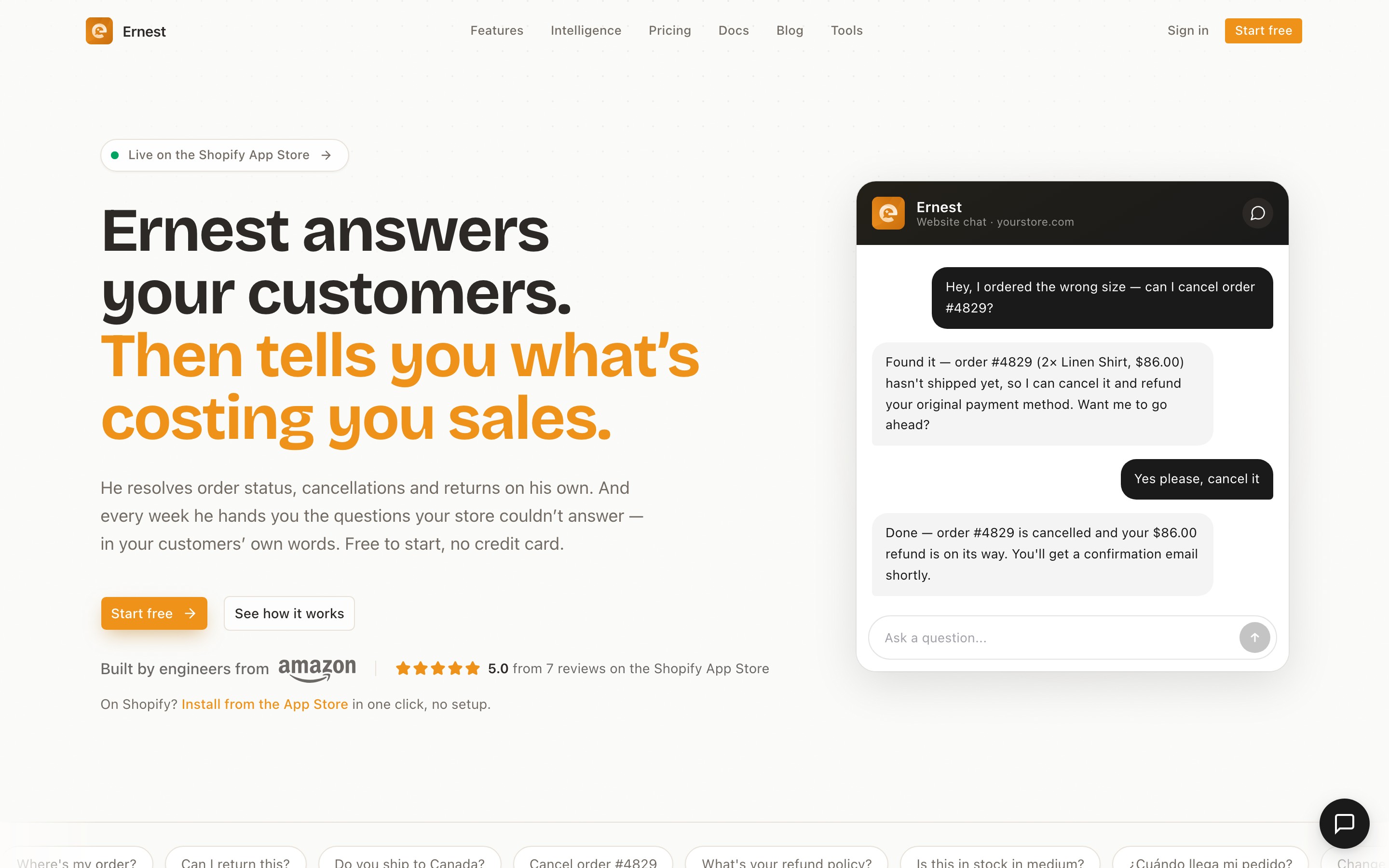 Ernest landing page — first screen