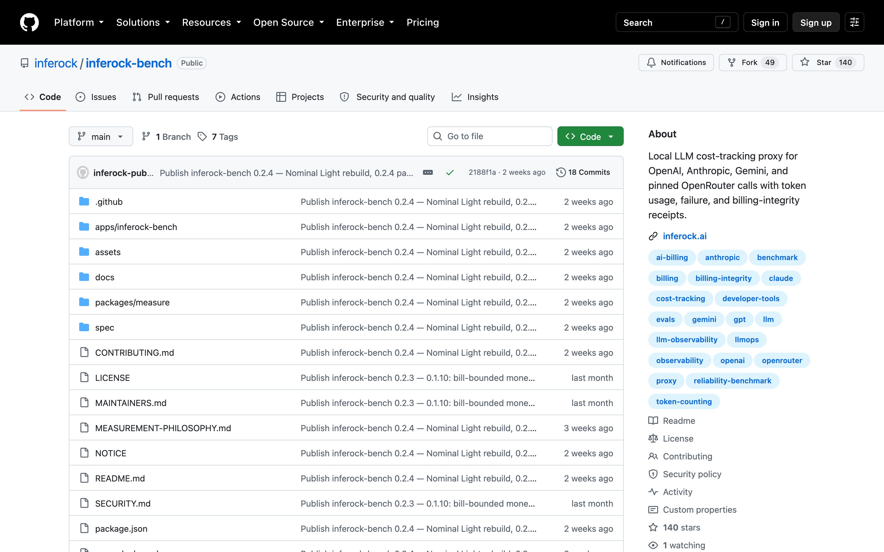 Inferock Bench landing page — first screen