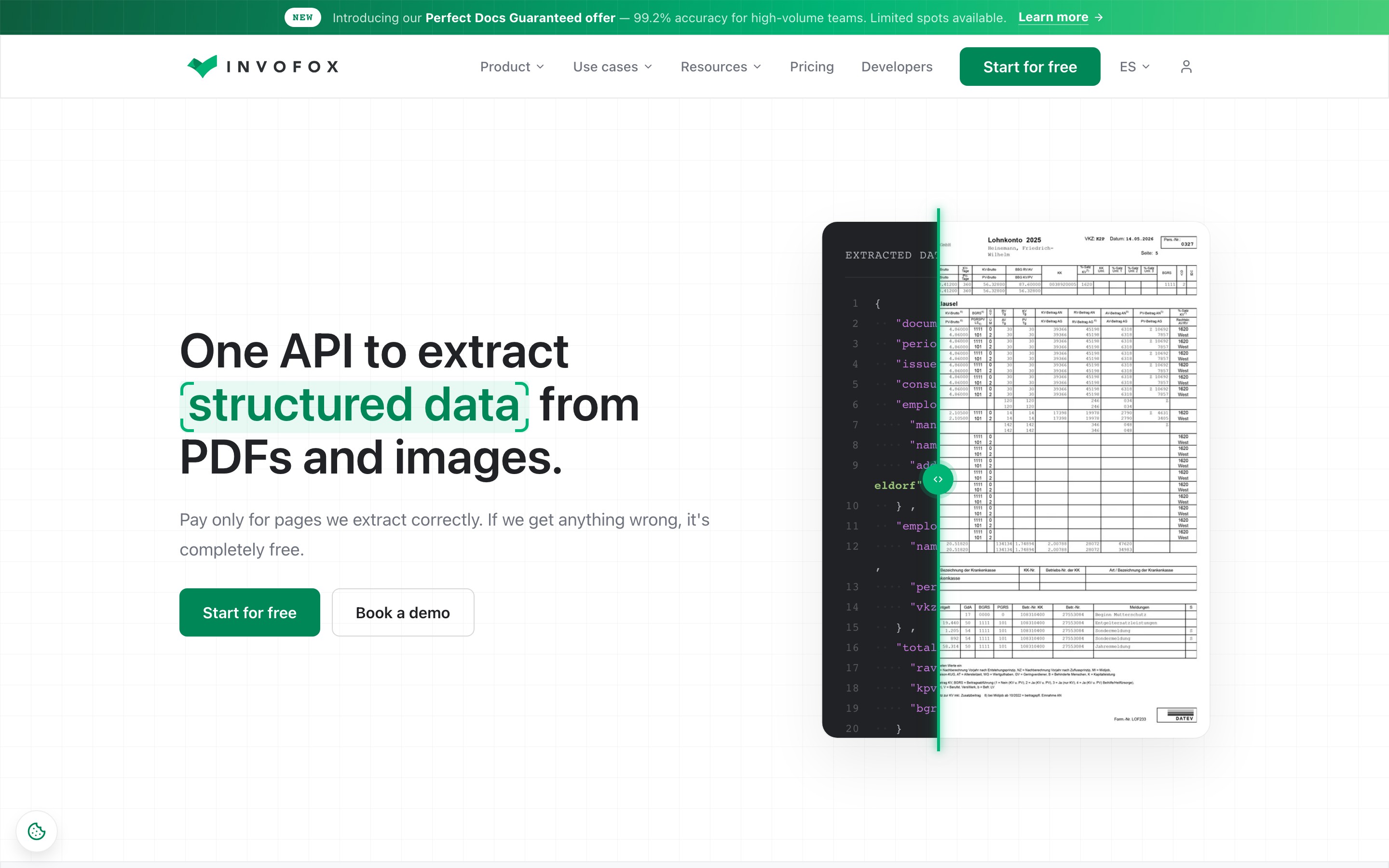 Invofox landing page — first screen