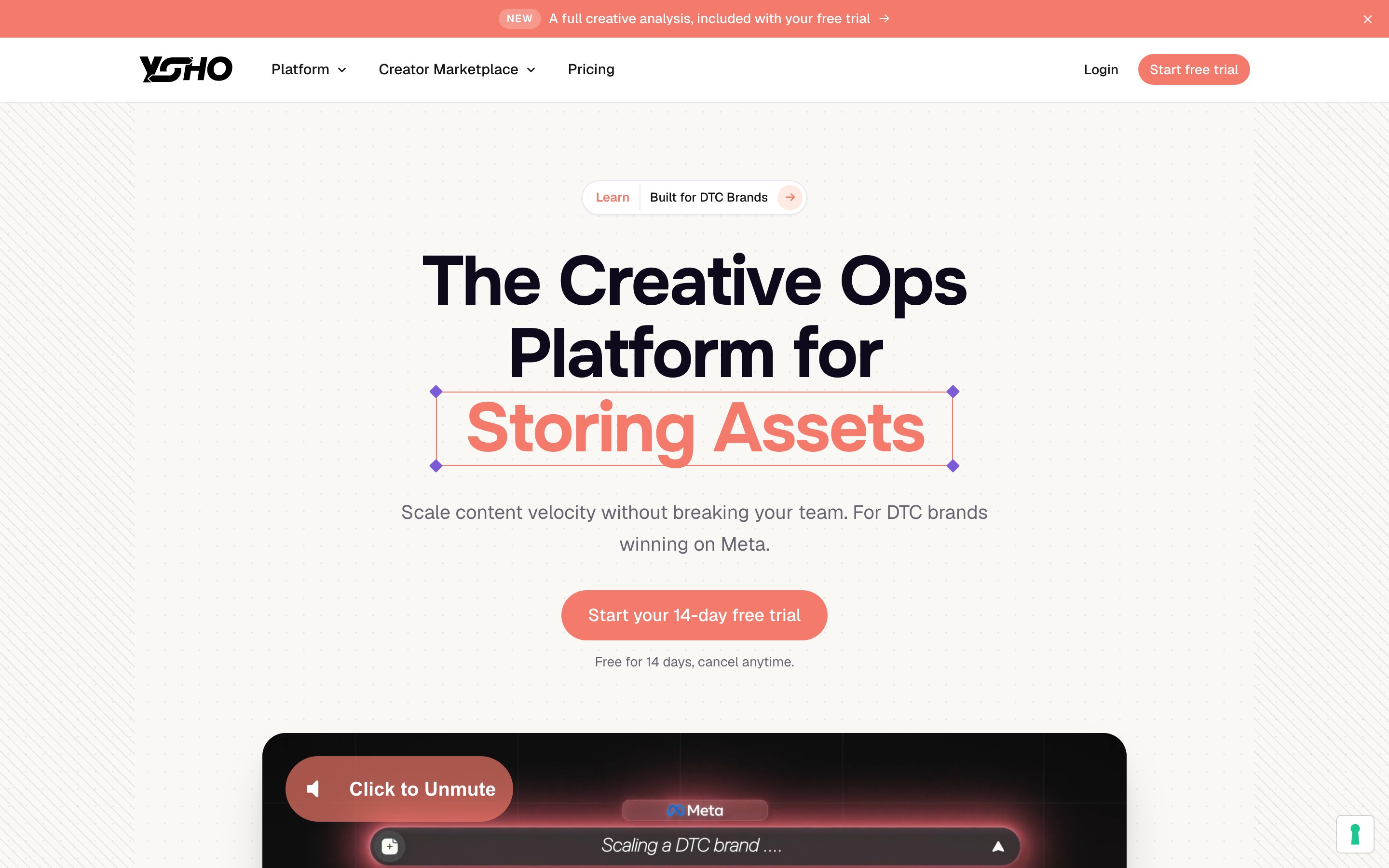 Yoho landing page — first screen