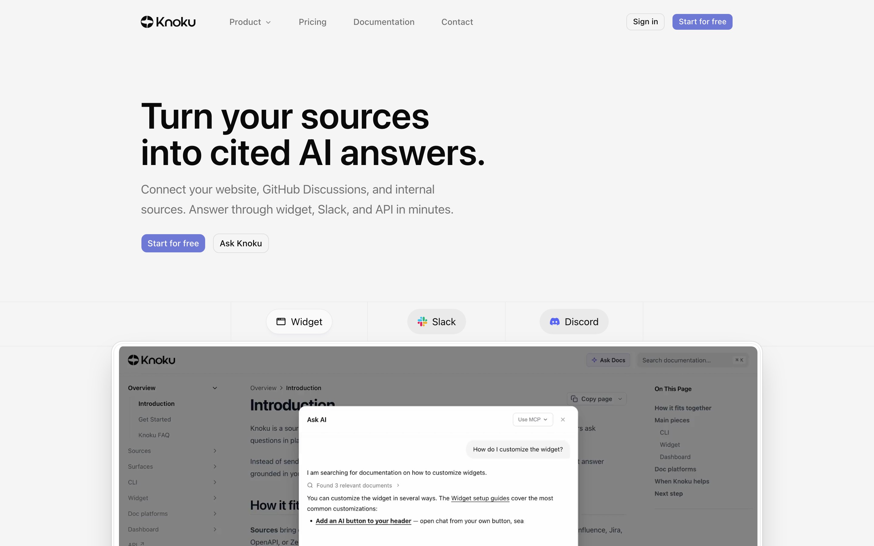 Knoku landing page — first screen