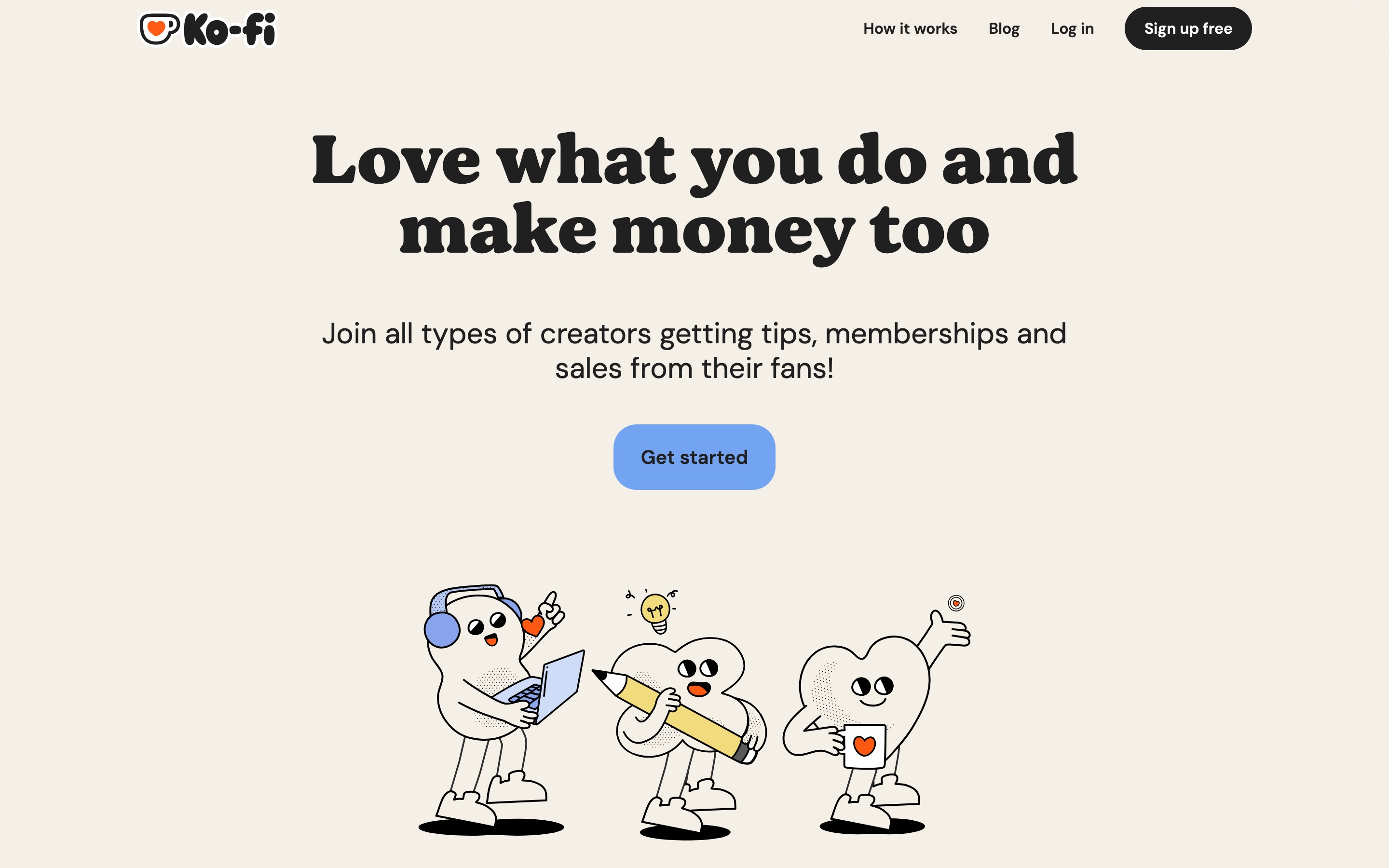 Ko-fi landing page — first screen