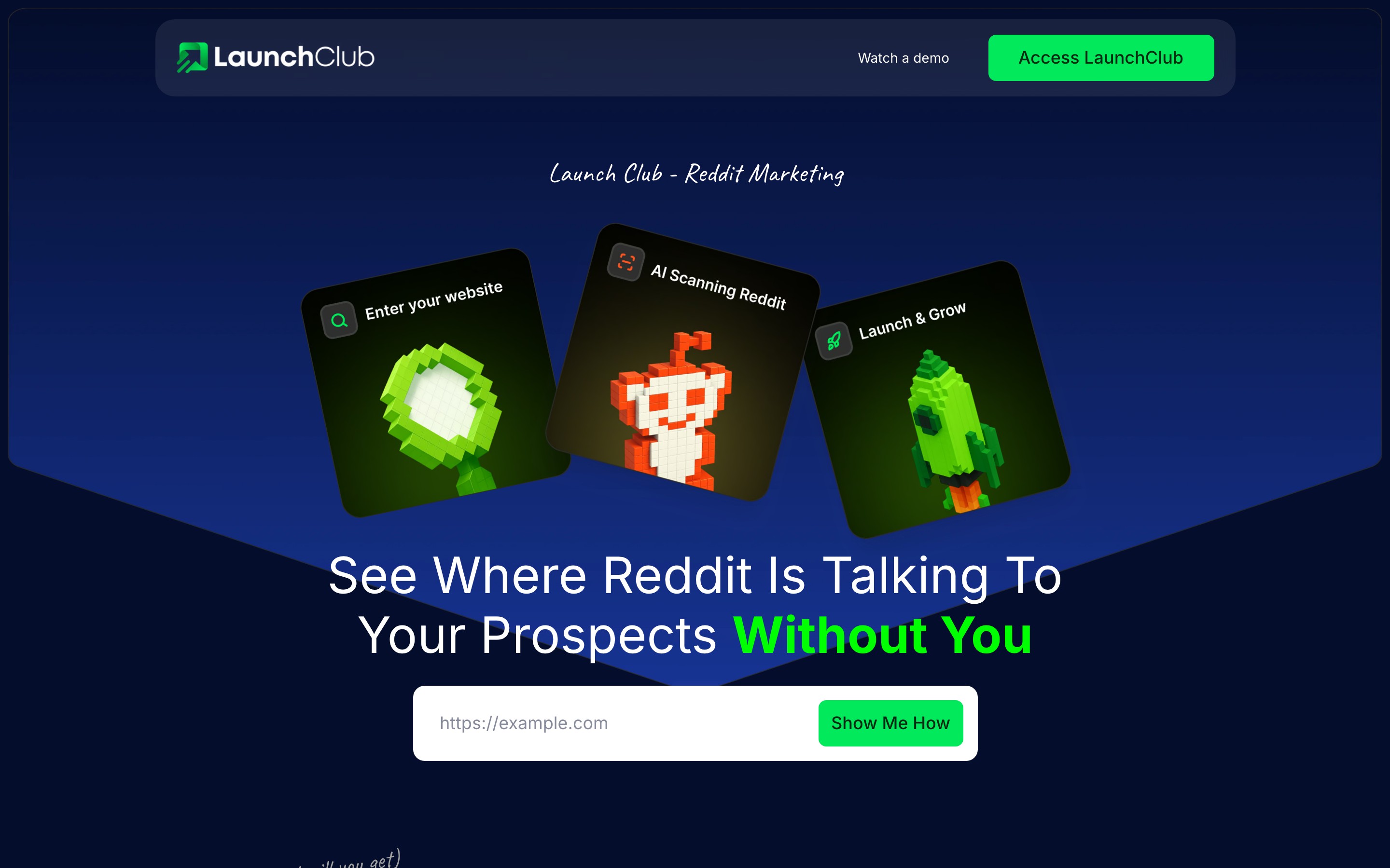 Launch Club landing page — first screen