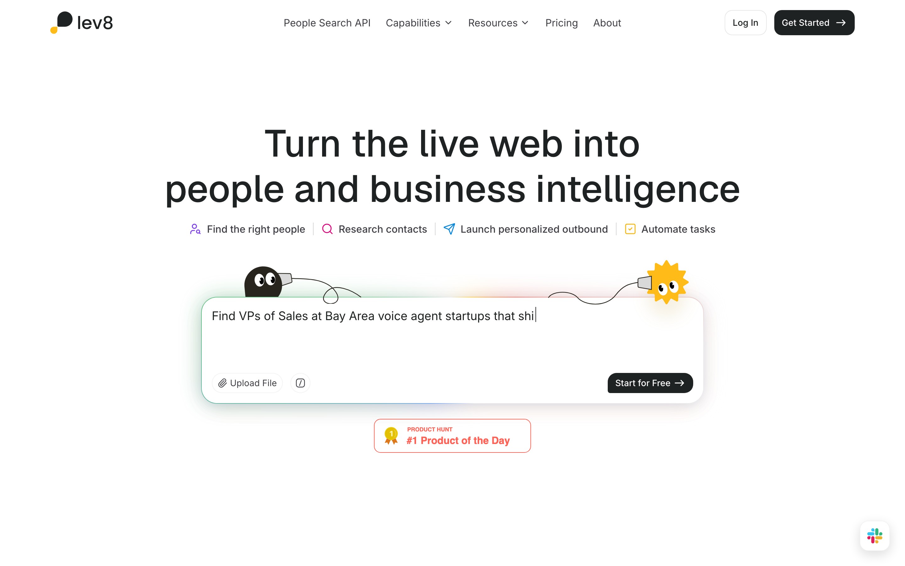 lev8 landing page — first screen