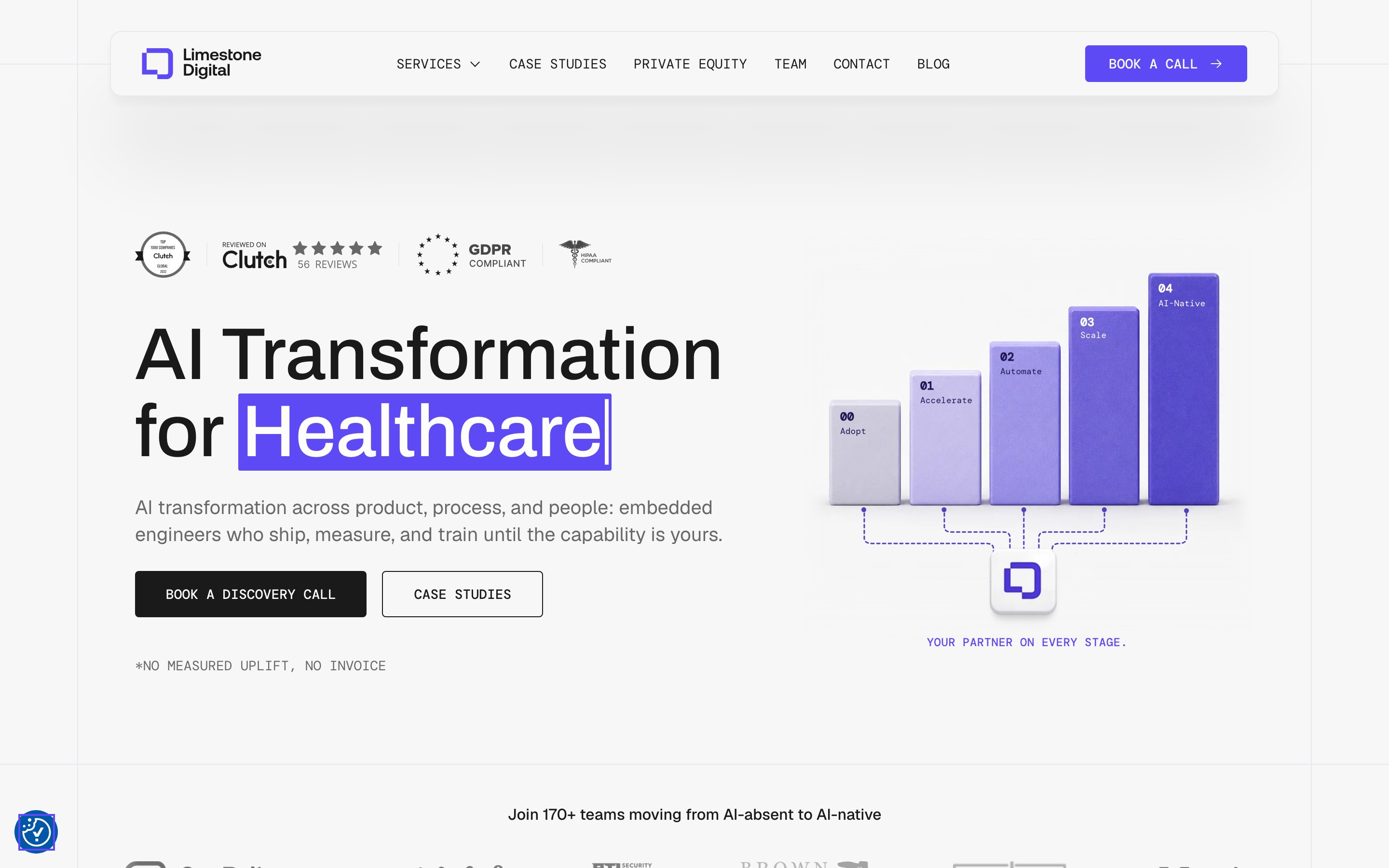 Limestone Digital landing page — first screen