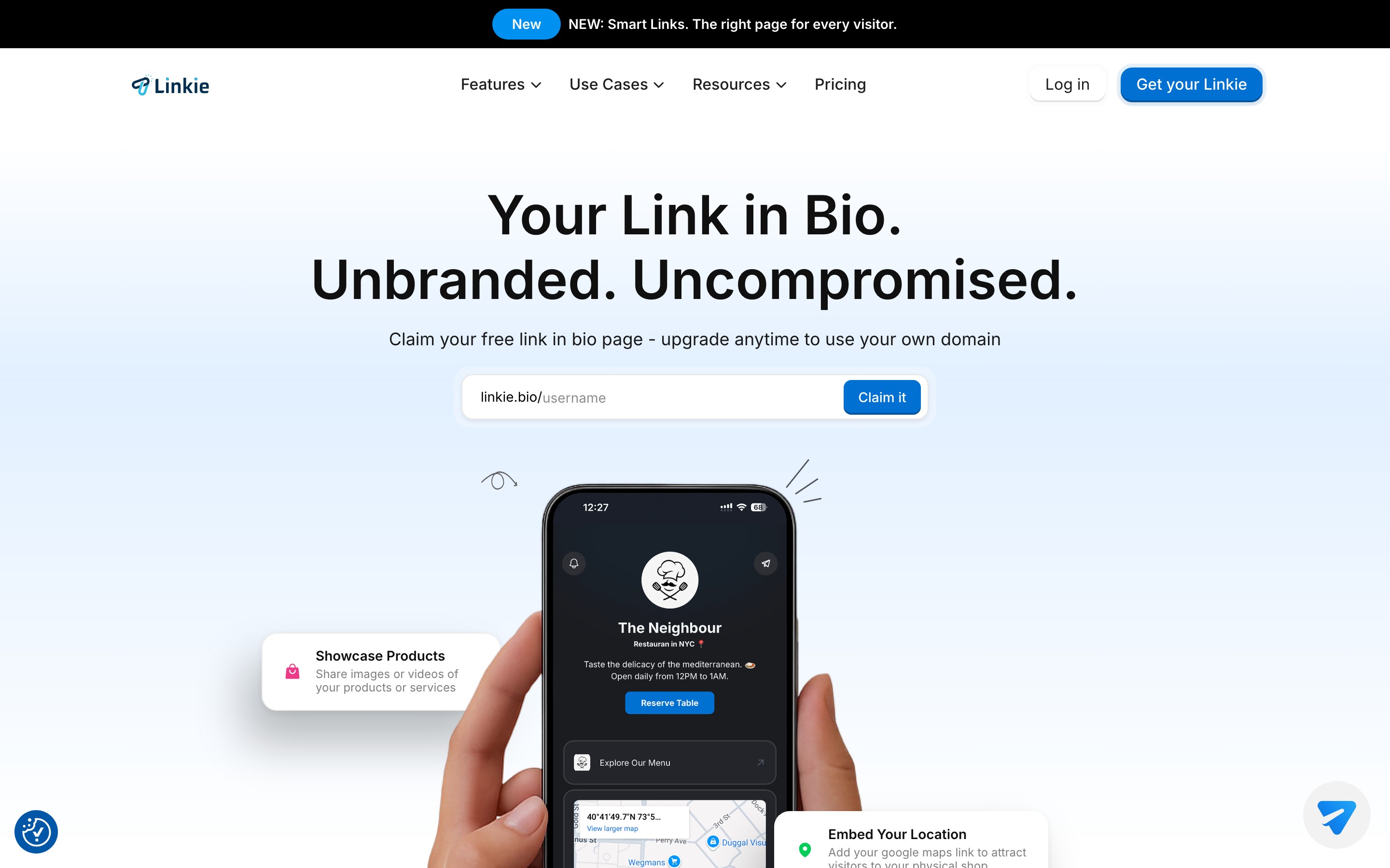 Linkie by Publer landing page — first screen