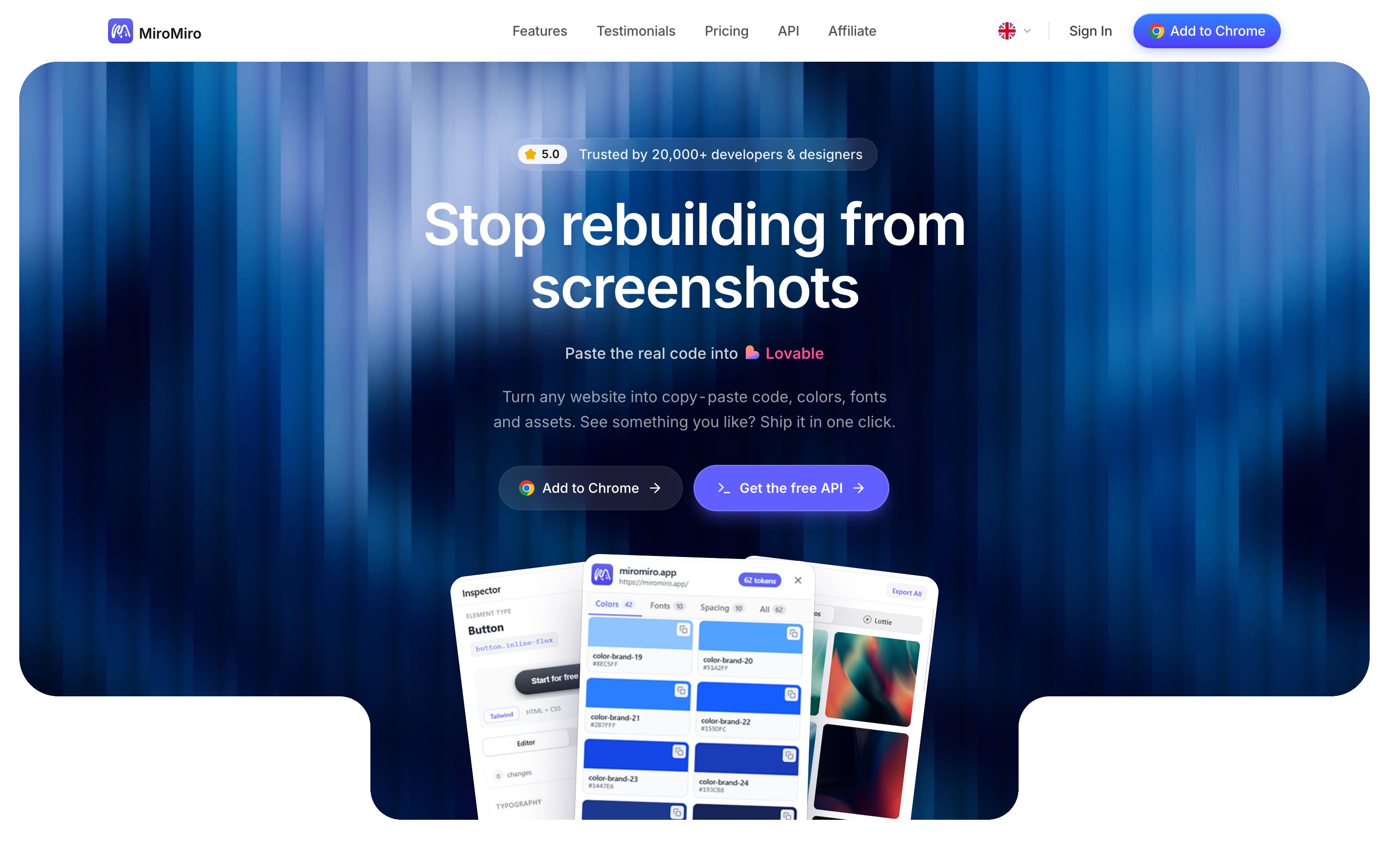 MiroMiro landing page — first screen