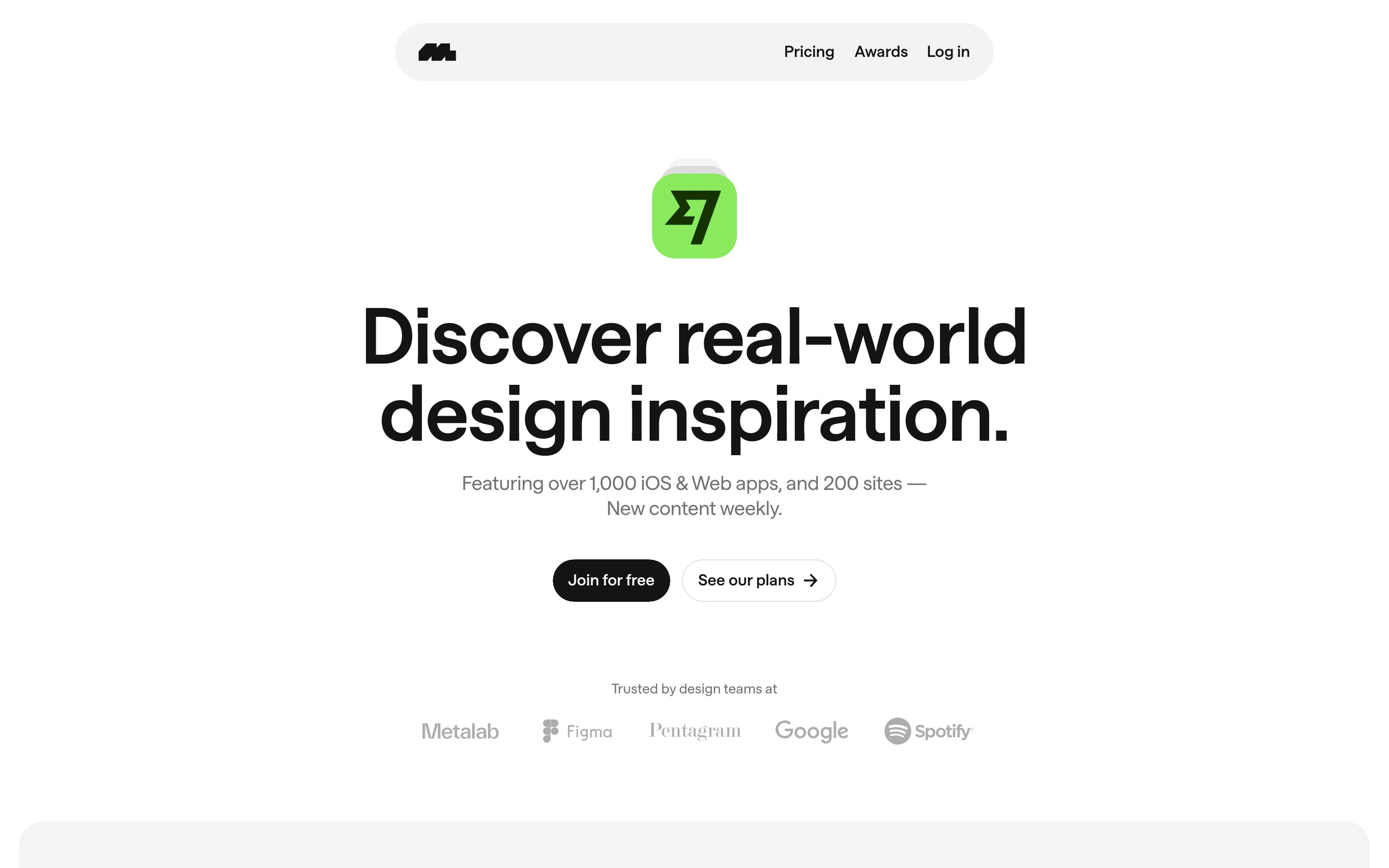 Mobbin landing page — first screen