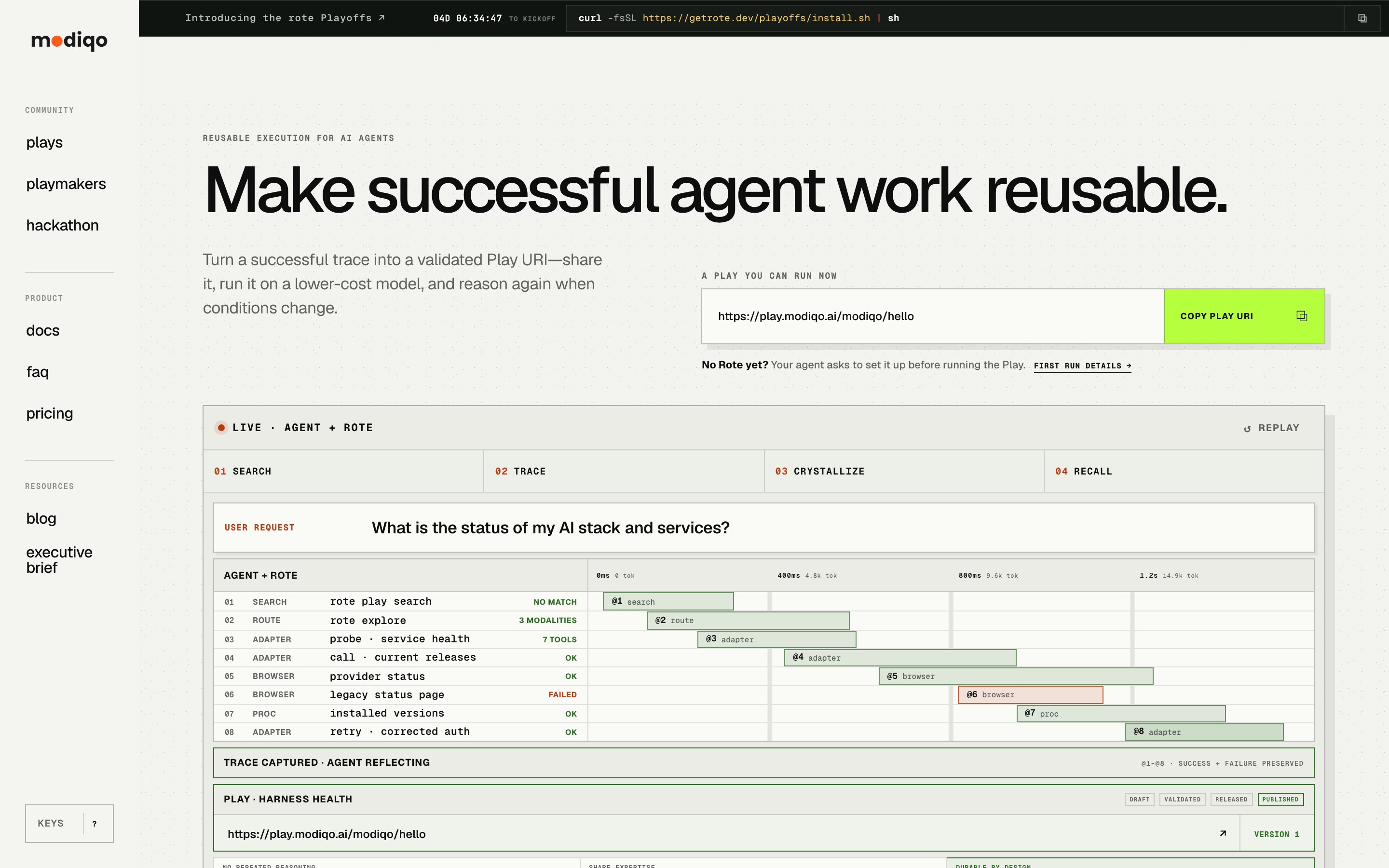 Modiqo landing page — first screen