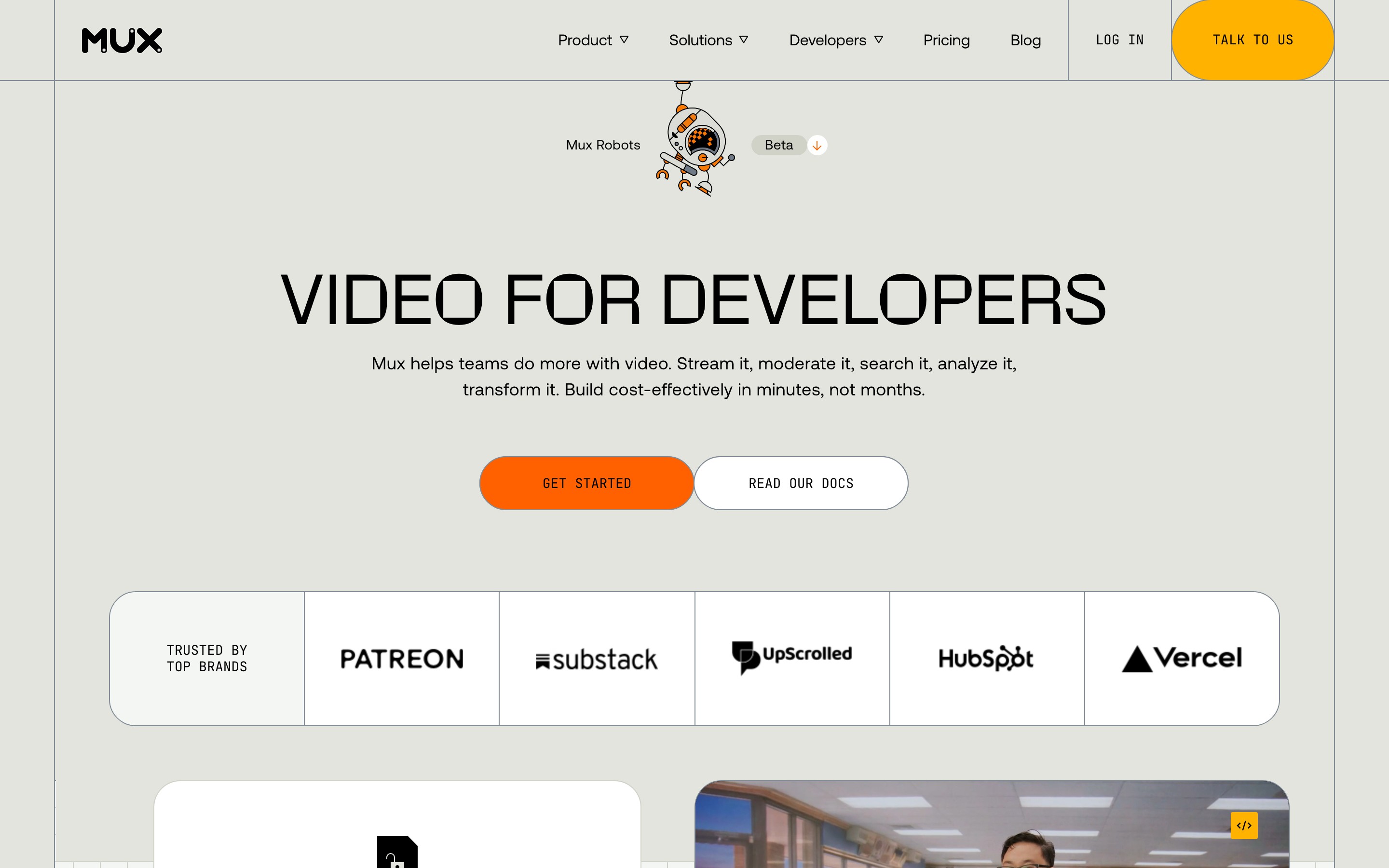 Mux landing page — first screen