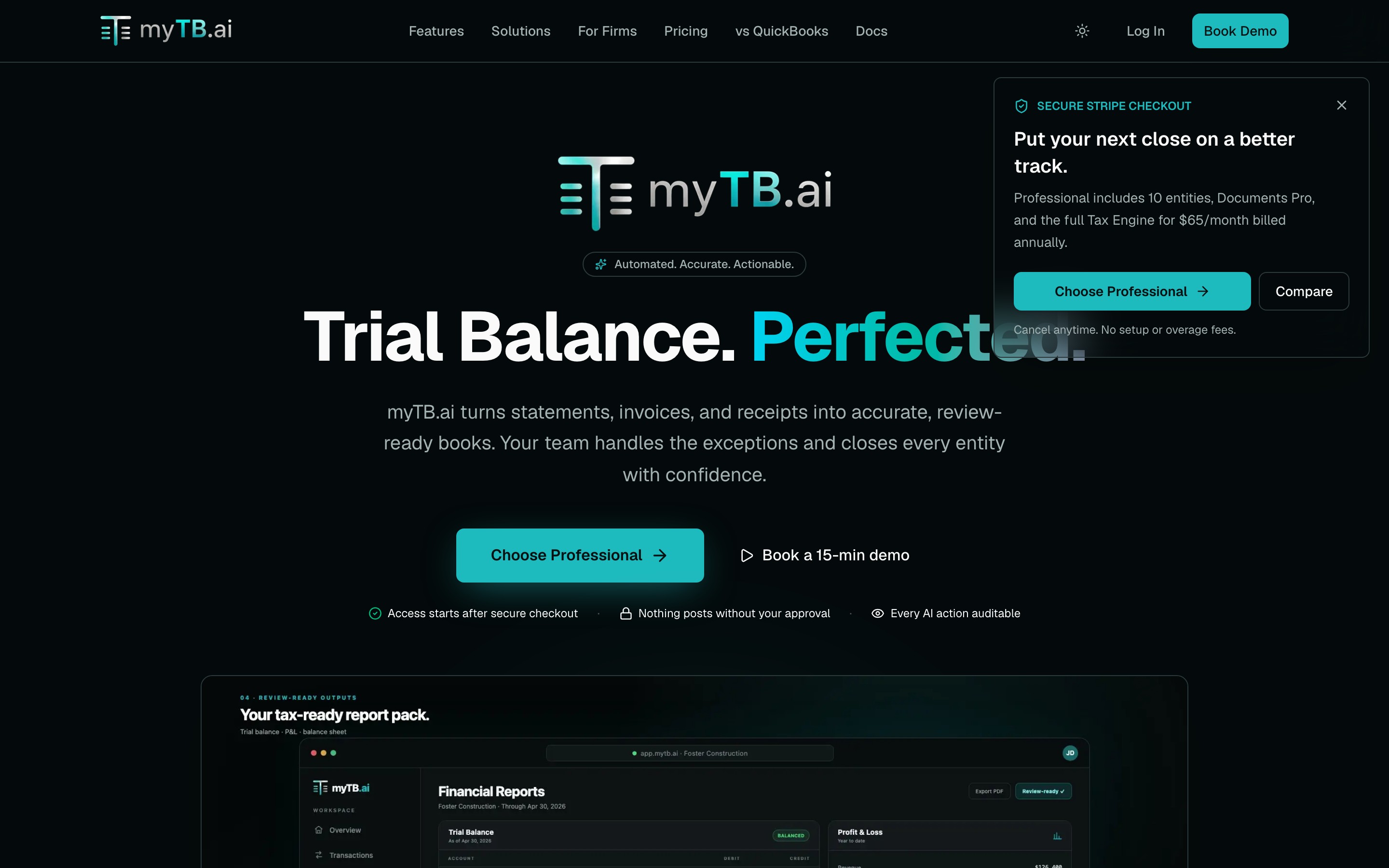 myTB.ai landing page — first screen