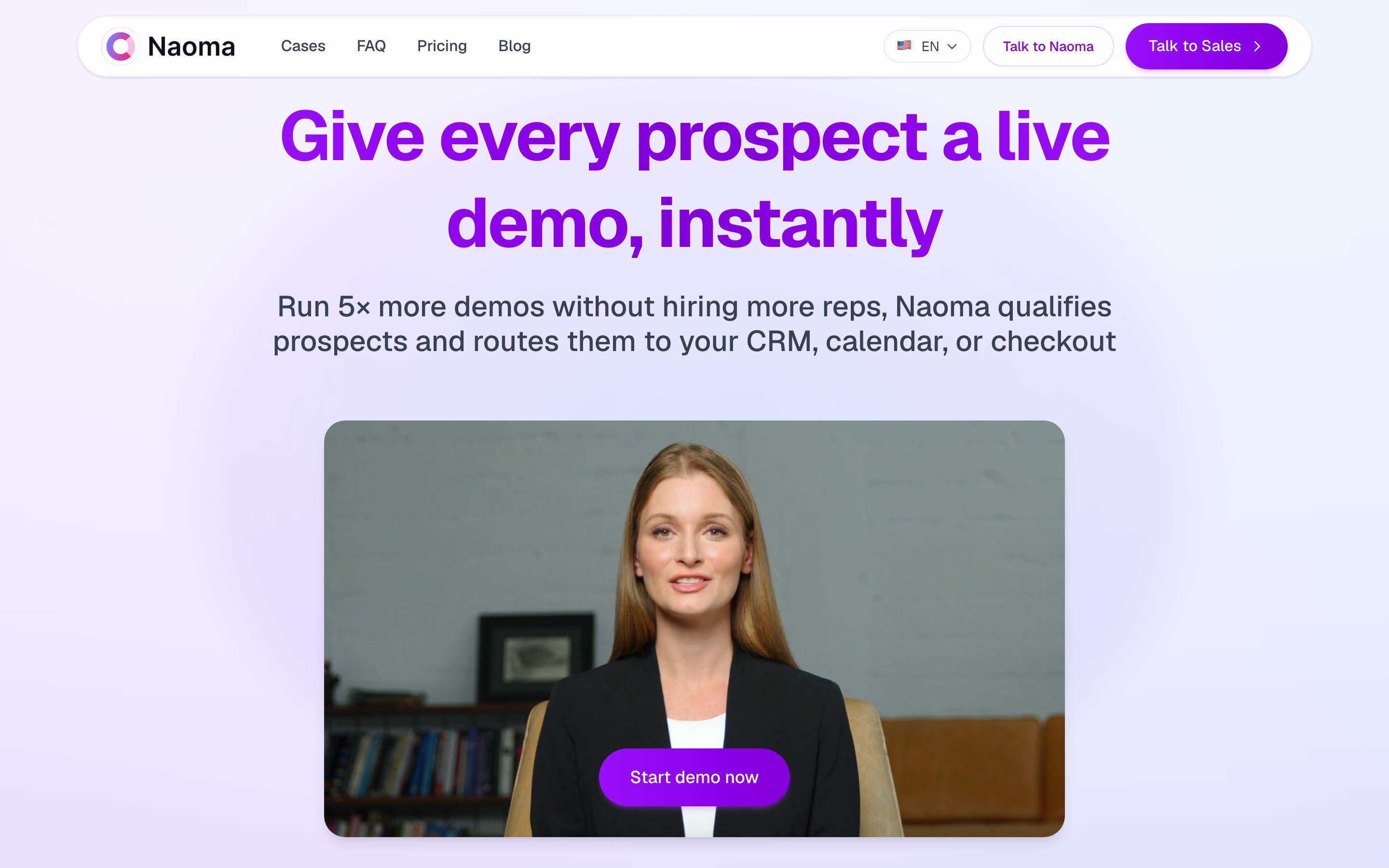 Naoma landing page — first screen