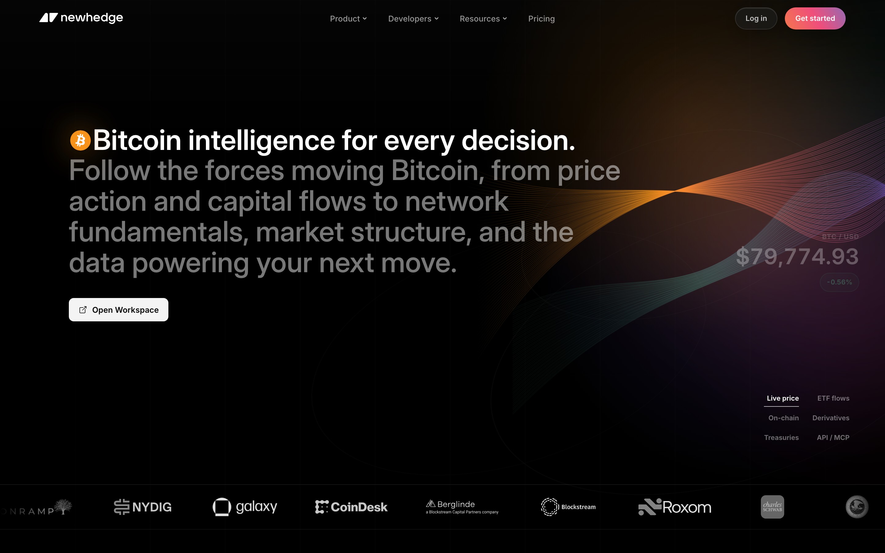 Newhedge landing page — first screen